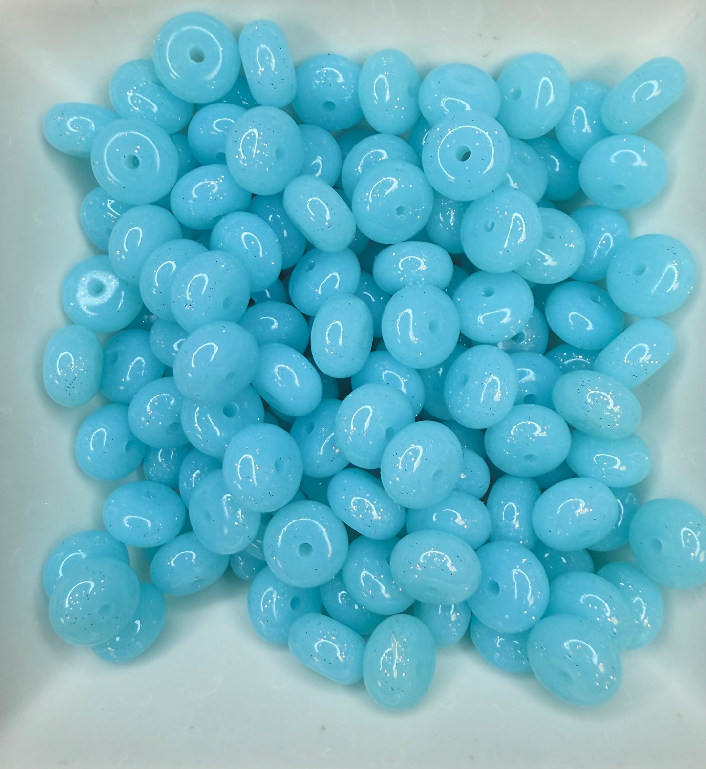 14mm light blue sparkle glitter abacus silicone beads (pack of 5)