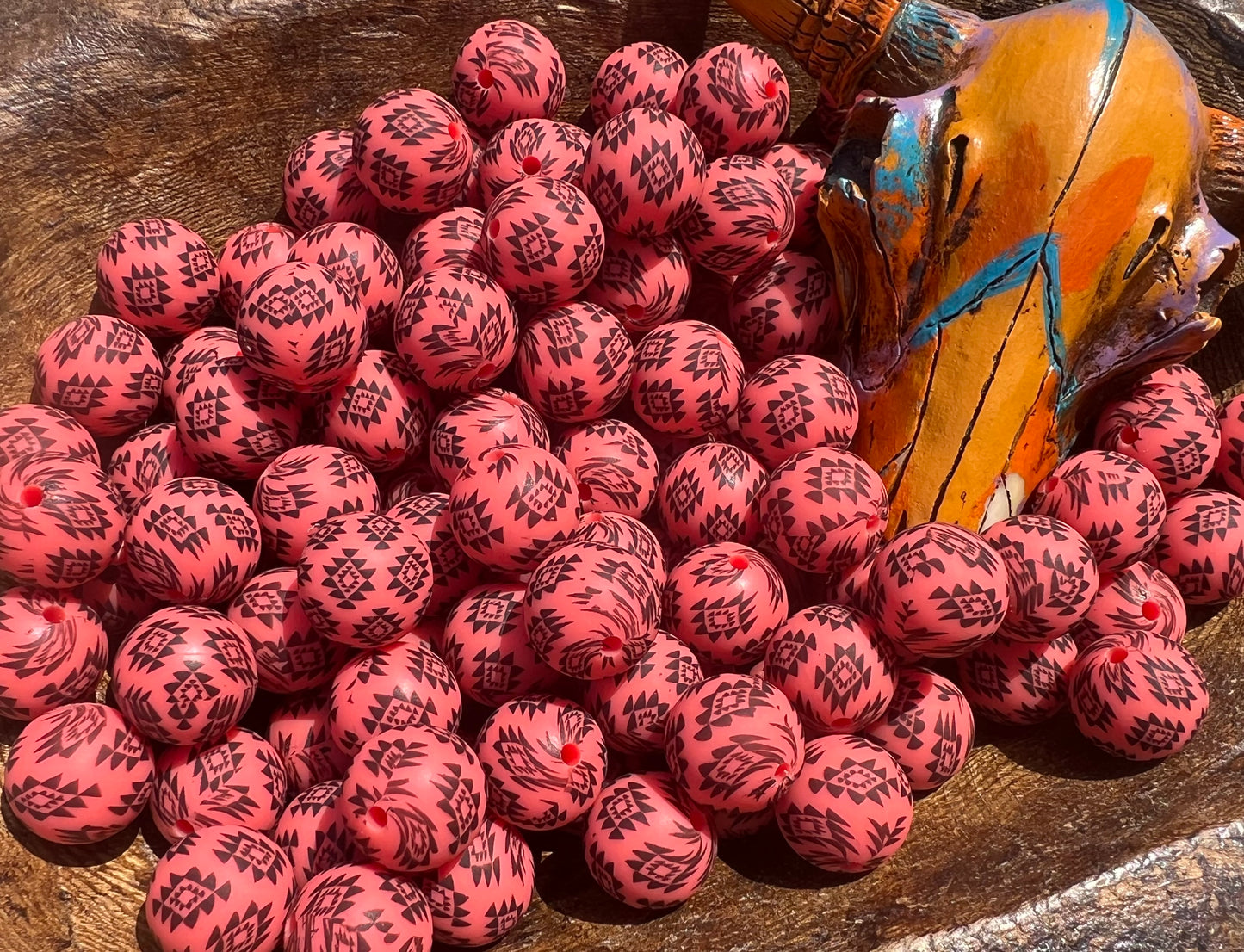 15mm coral Aztec beads (pack of 5) EXCLUSIVE