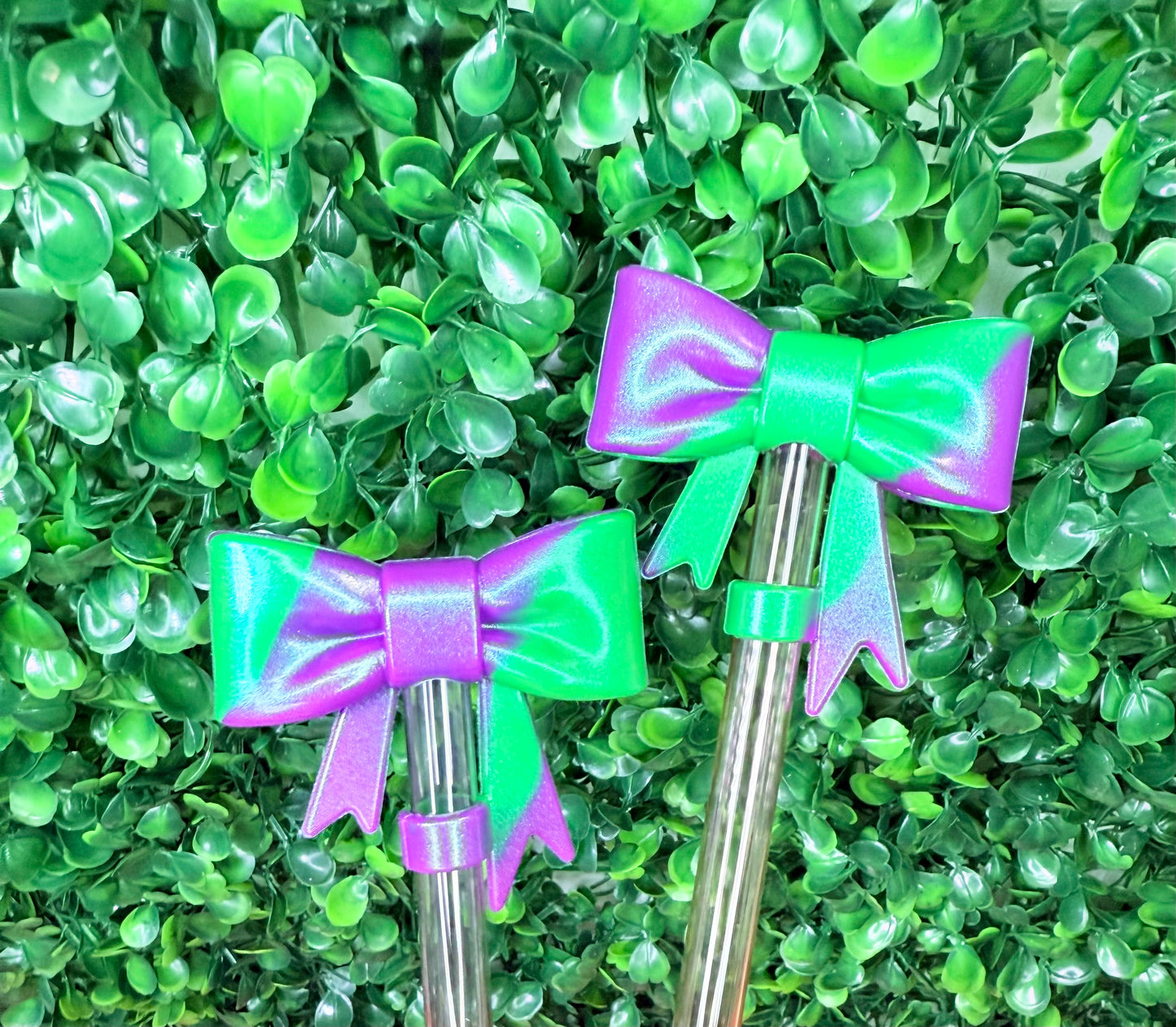 Opal Witches brew green & Purple Swirl Strawtopper bow