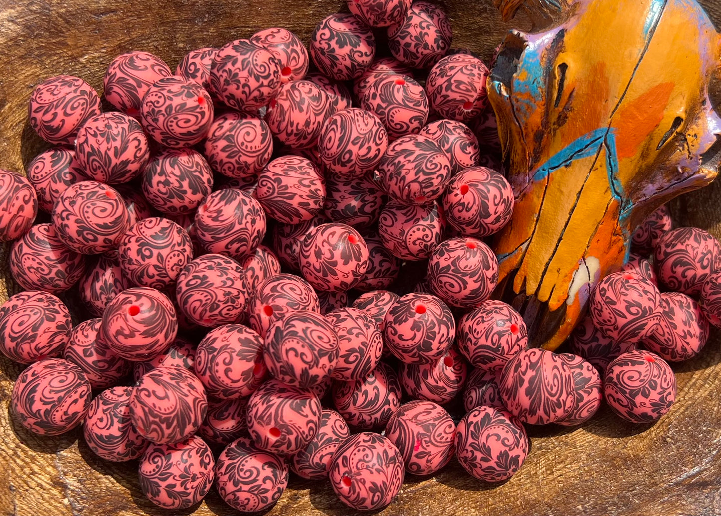 15mm coral tooled beads (pack of 5) EXCLUSIVE