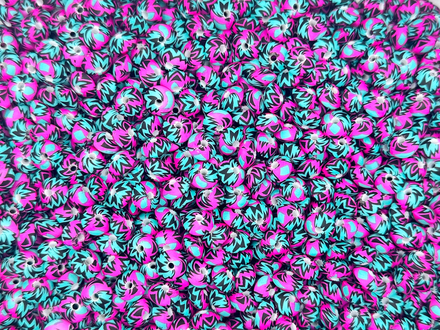 12mm Pink and teal Aztec lentils