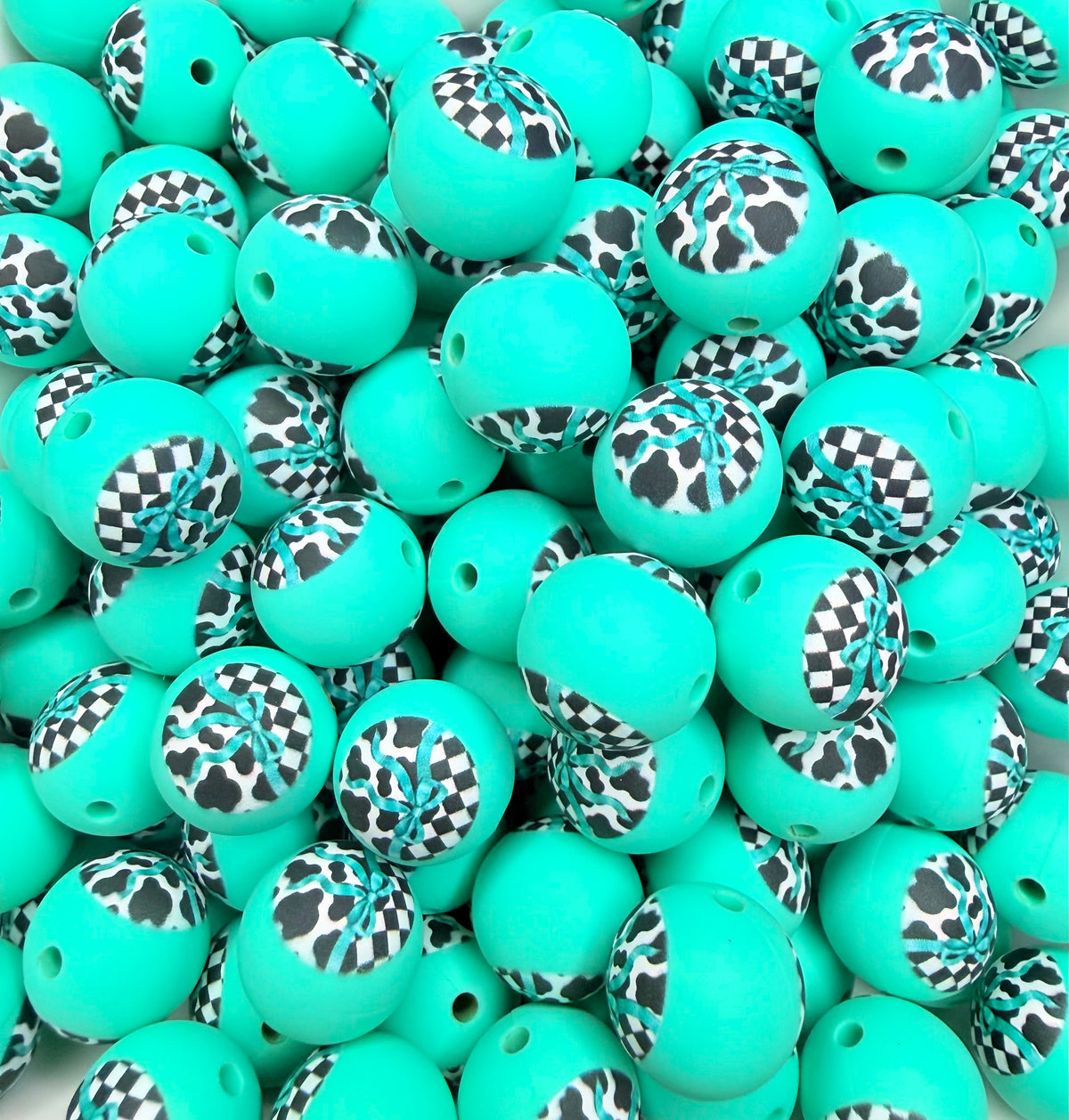 15mm Teal cow charm printed beads (pack of 5)