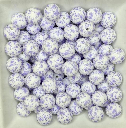15mm lavender floral printed beads EXCLUSIVE