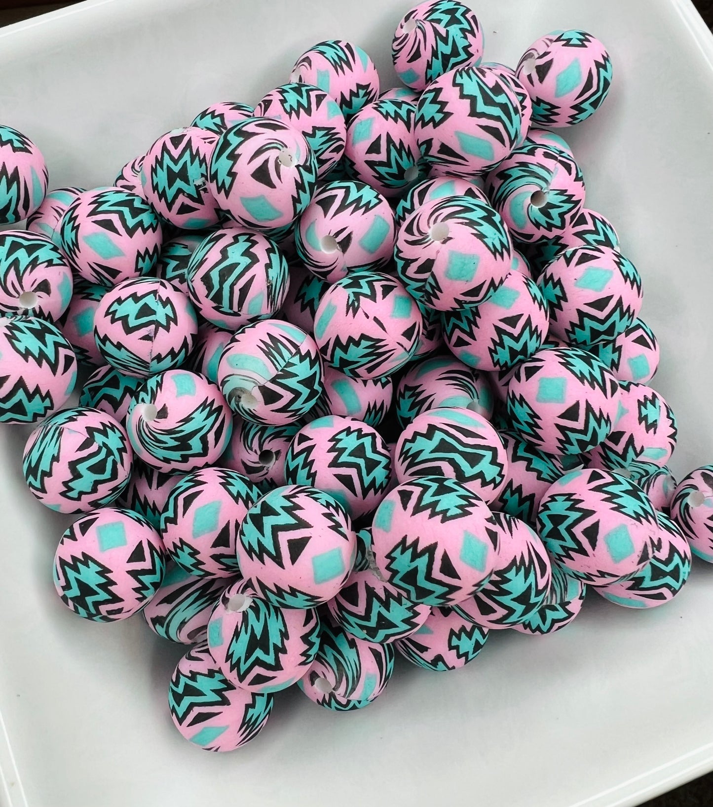 15mm Pink & Teal Aztec beads EXCLUSIVE