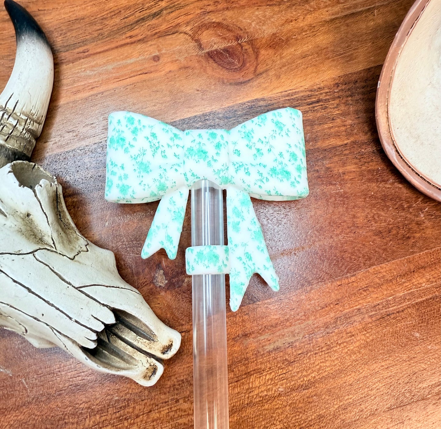 Light turquoise floral strawtopper EXCLUSIVE