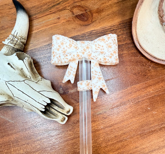 Desert brown floral strawtopper bow EXCLUSIVE