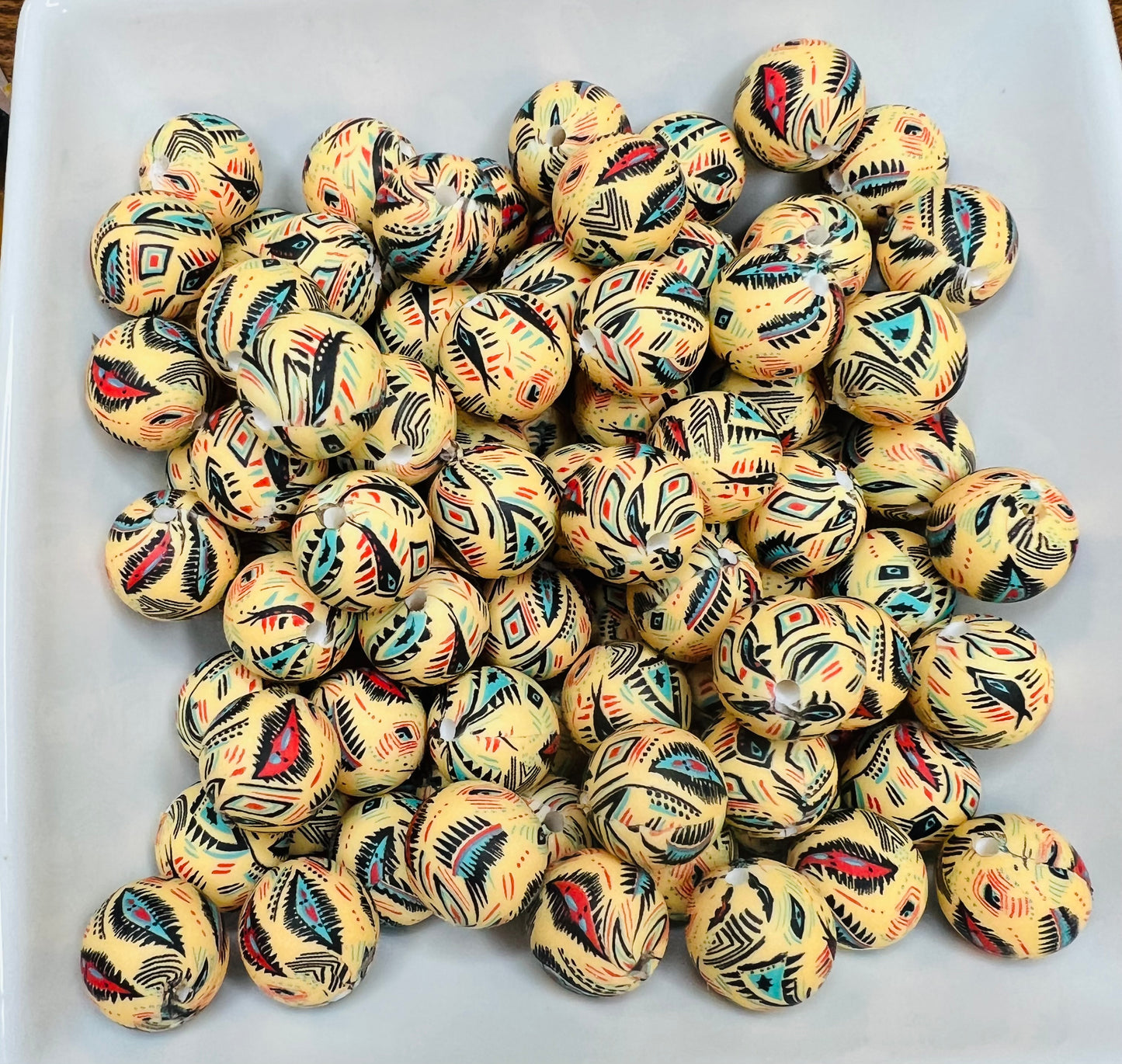 15mm Wild tribal printed beads (pack of 5)