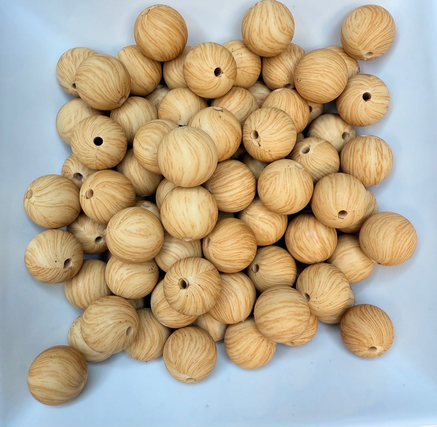 15mm light wood grain SILICONE bead (pack of 5)