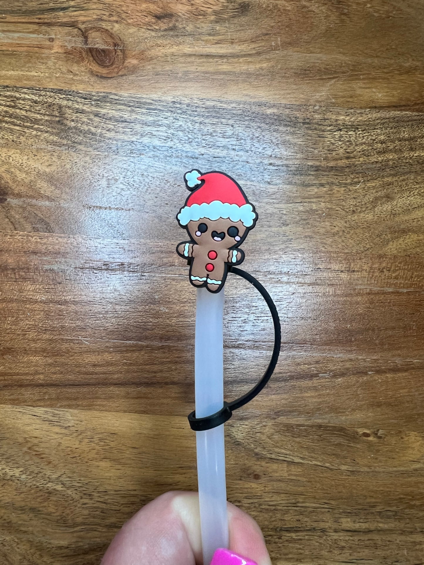 Gingerbread man with Santa hat strawtopper