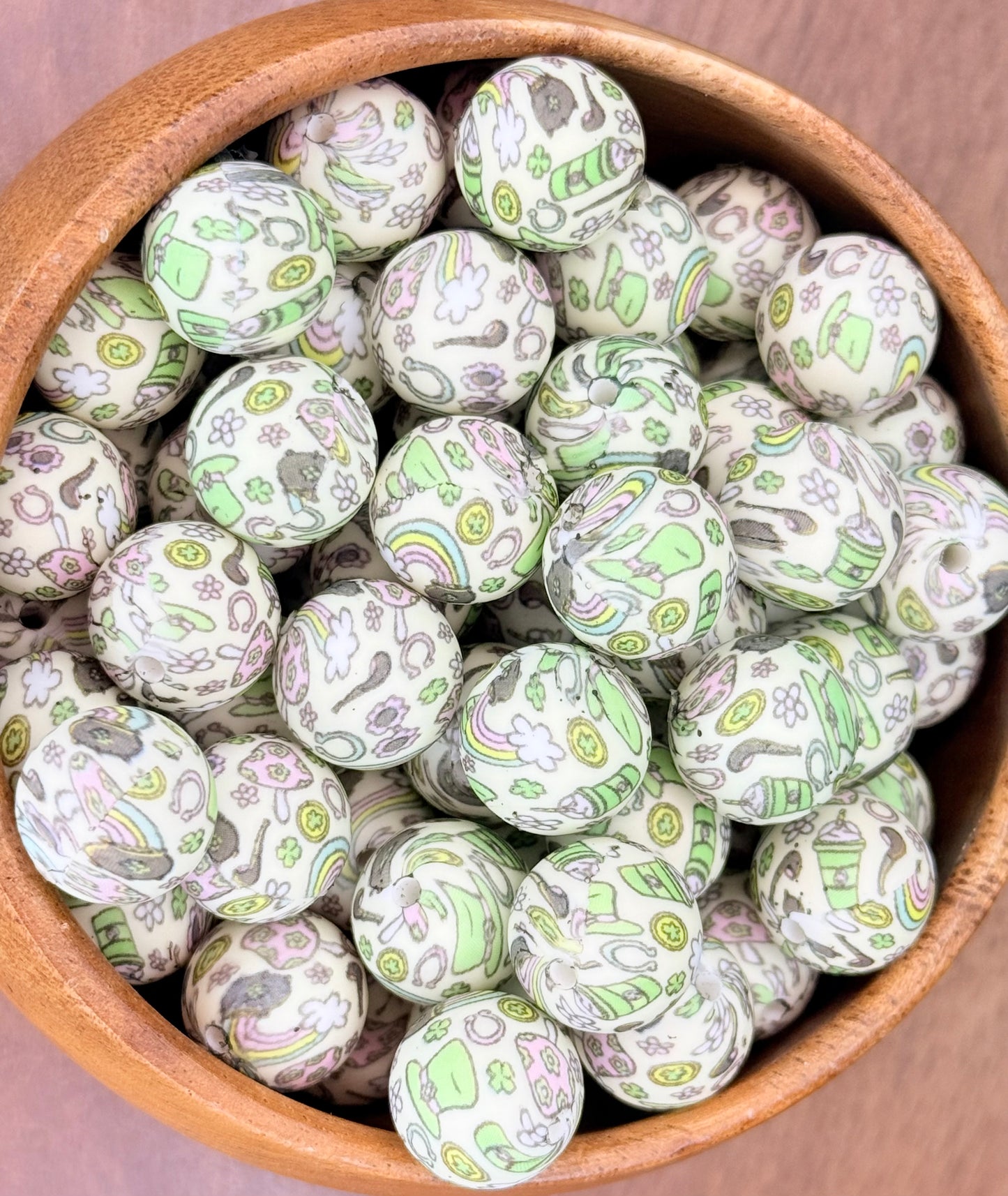 15mm St Pattys party printed beads (pack of 5)