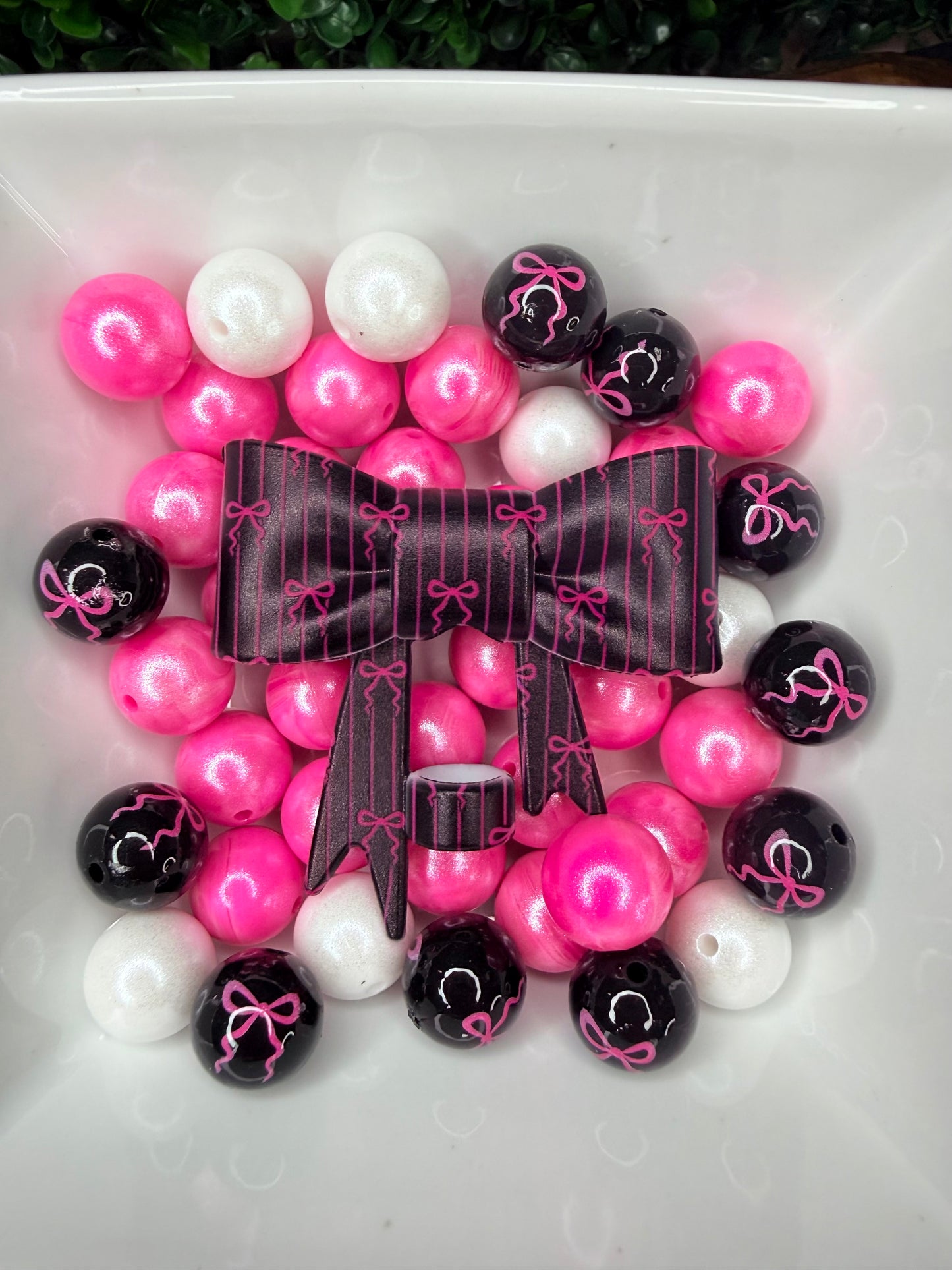 Pinstripe Hot pink & Black bow strawtopper bow •Exclusive