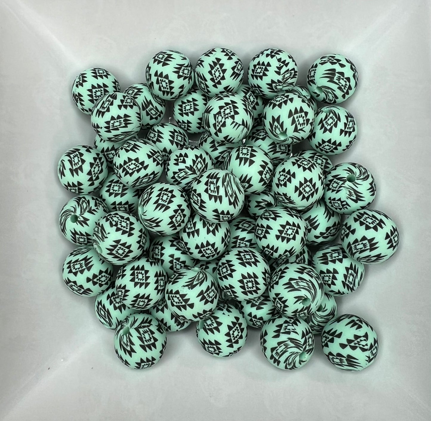 15mm Mint Aztec beads (pack of 5)