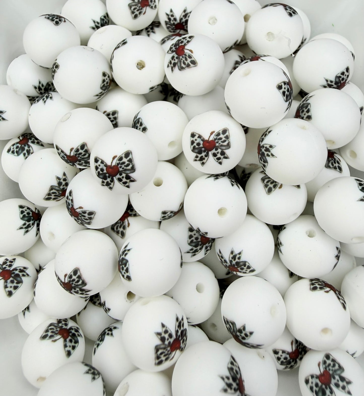 15mm Cherry cow print beads (pack of 5) •Exclusive•