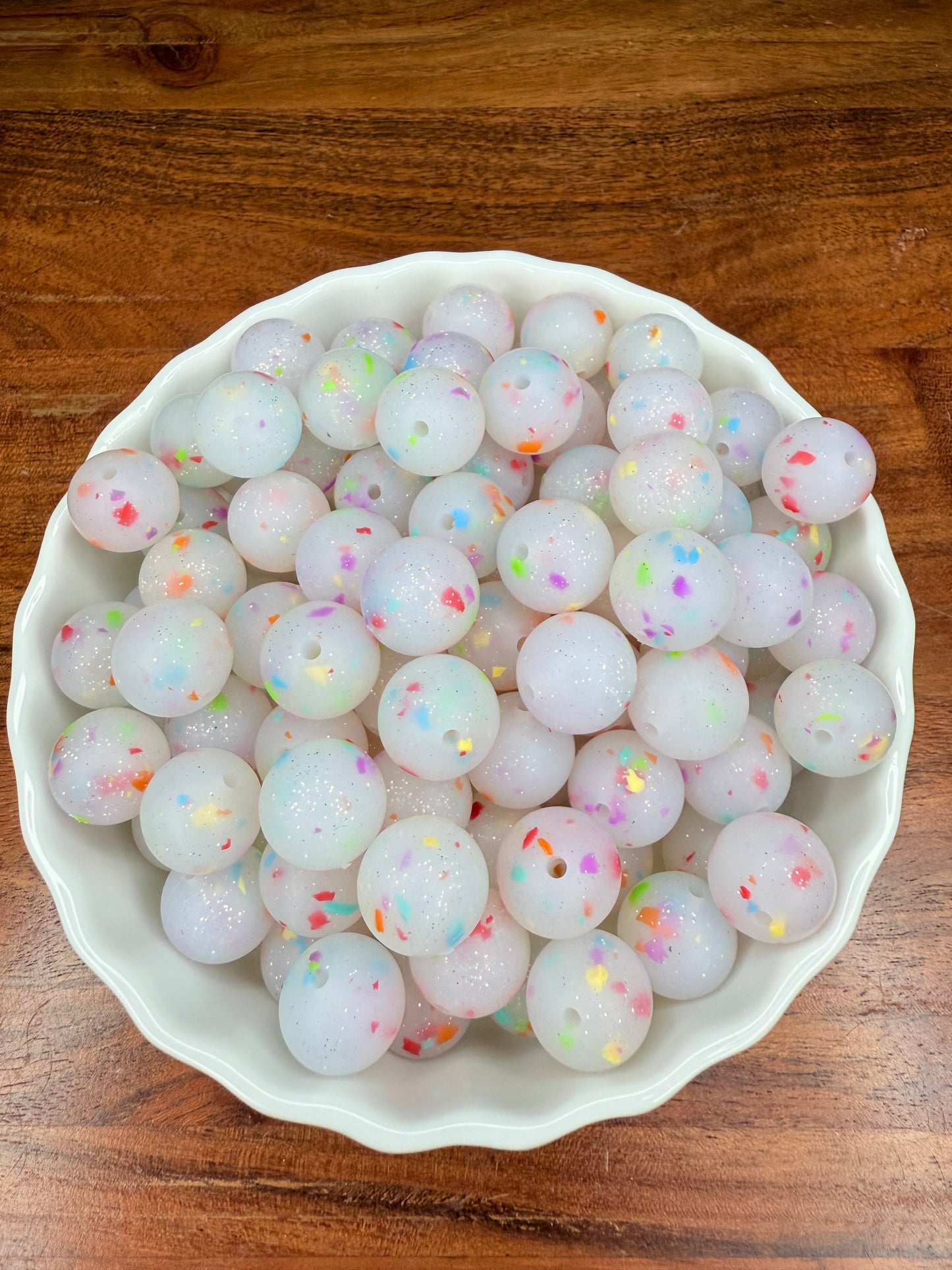 15mm bright glitter specs silicone beads
