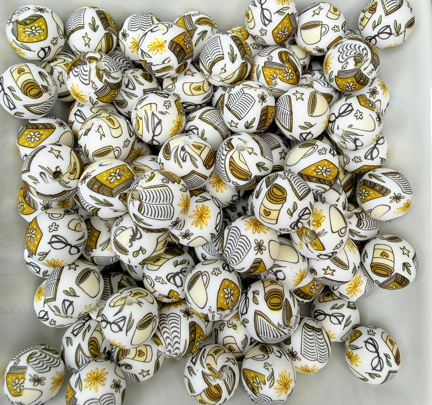 15mm Coffee printed beads (pack of 5)