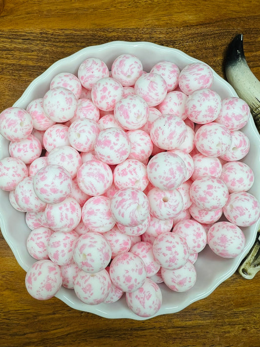 15mm Pretty in pink floral print beads EXCLUSIVE