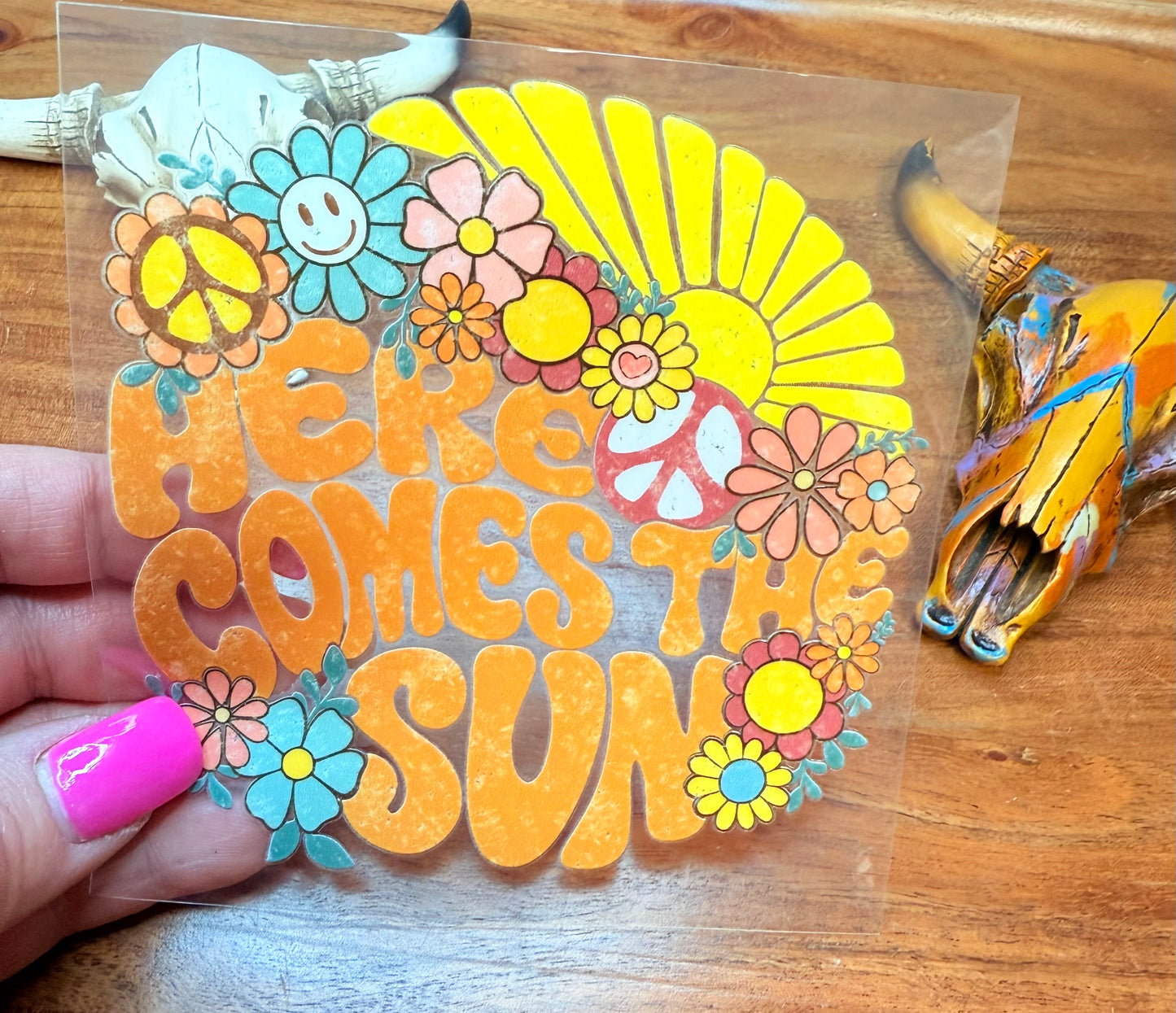 UV Dtf Here comes the sun decal transfer