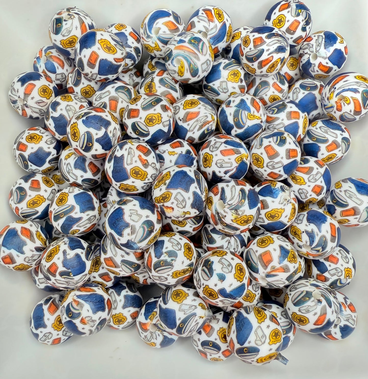 15mm Police printed beads (pack of 5)