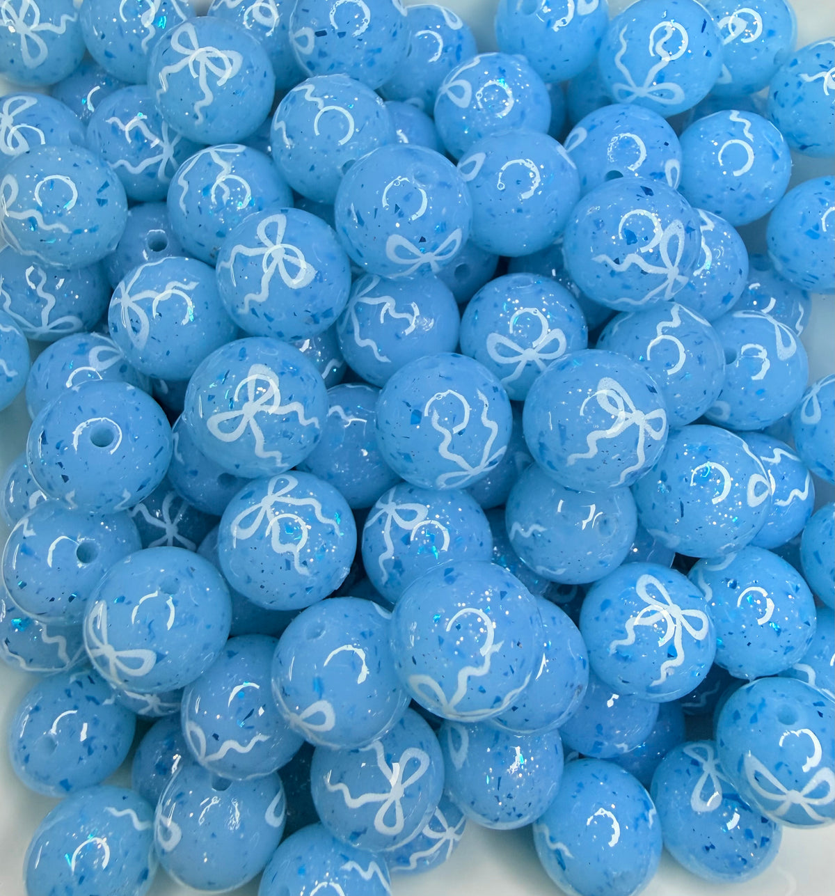 15mm Liquid Ice Blue glitter glam bow beads (pack of 5) •Exclusive•