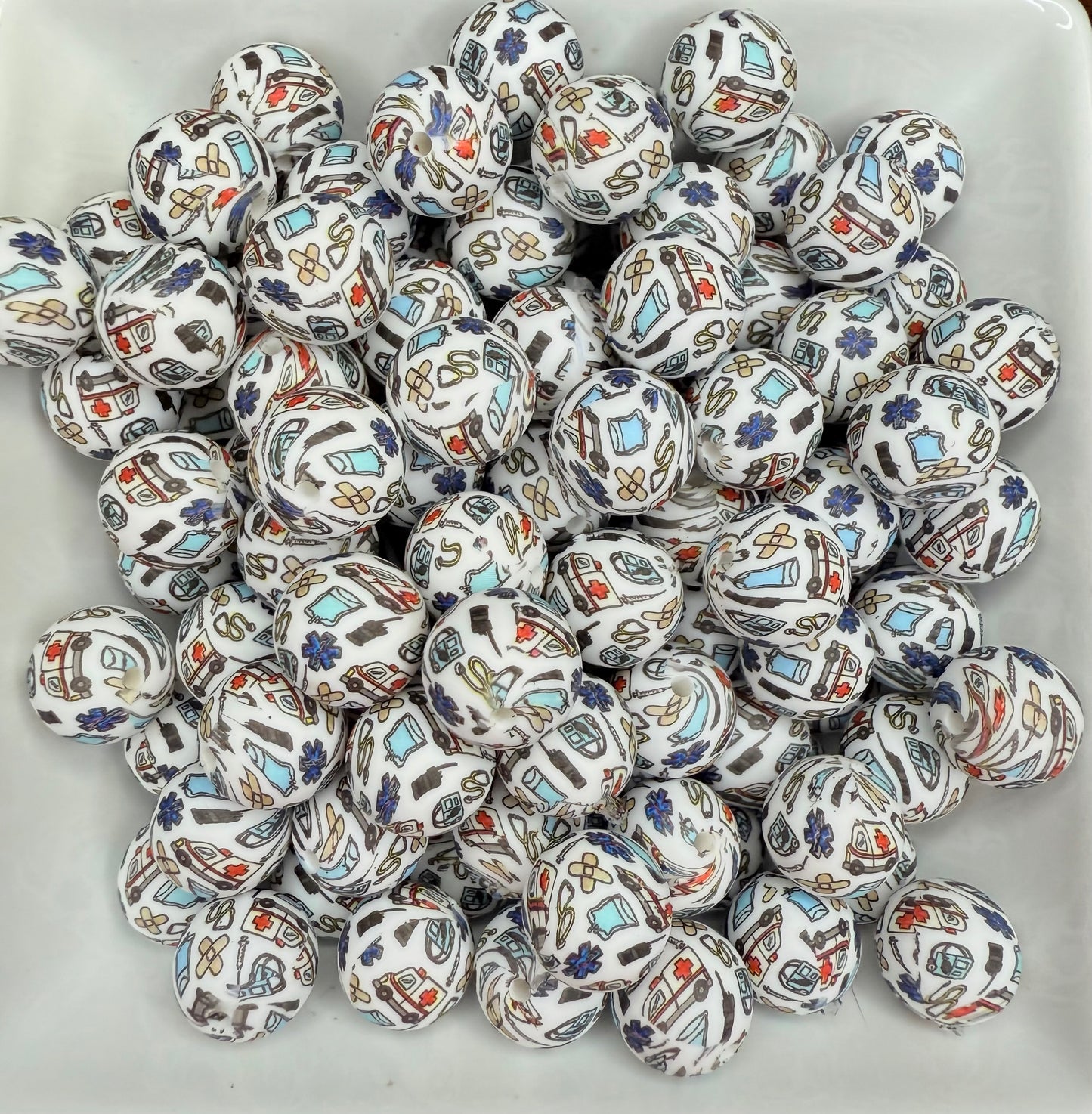 15mm Medical printed beads (pack of 5)