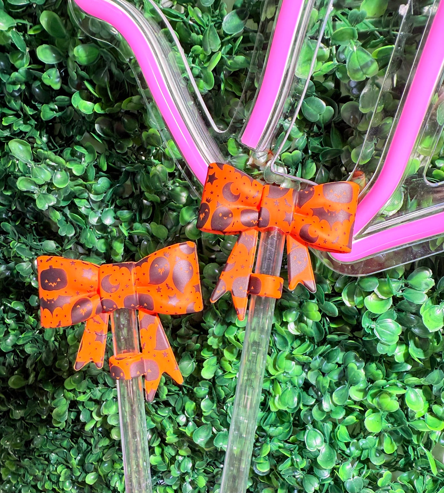 Ghost & pumpkin bright orange Strawtopper bow
