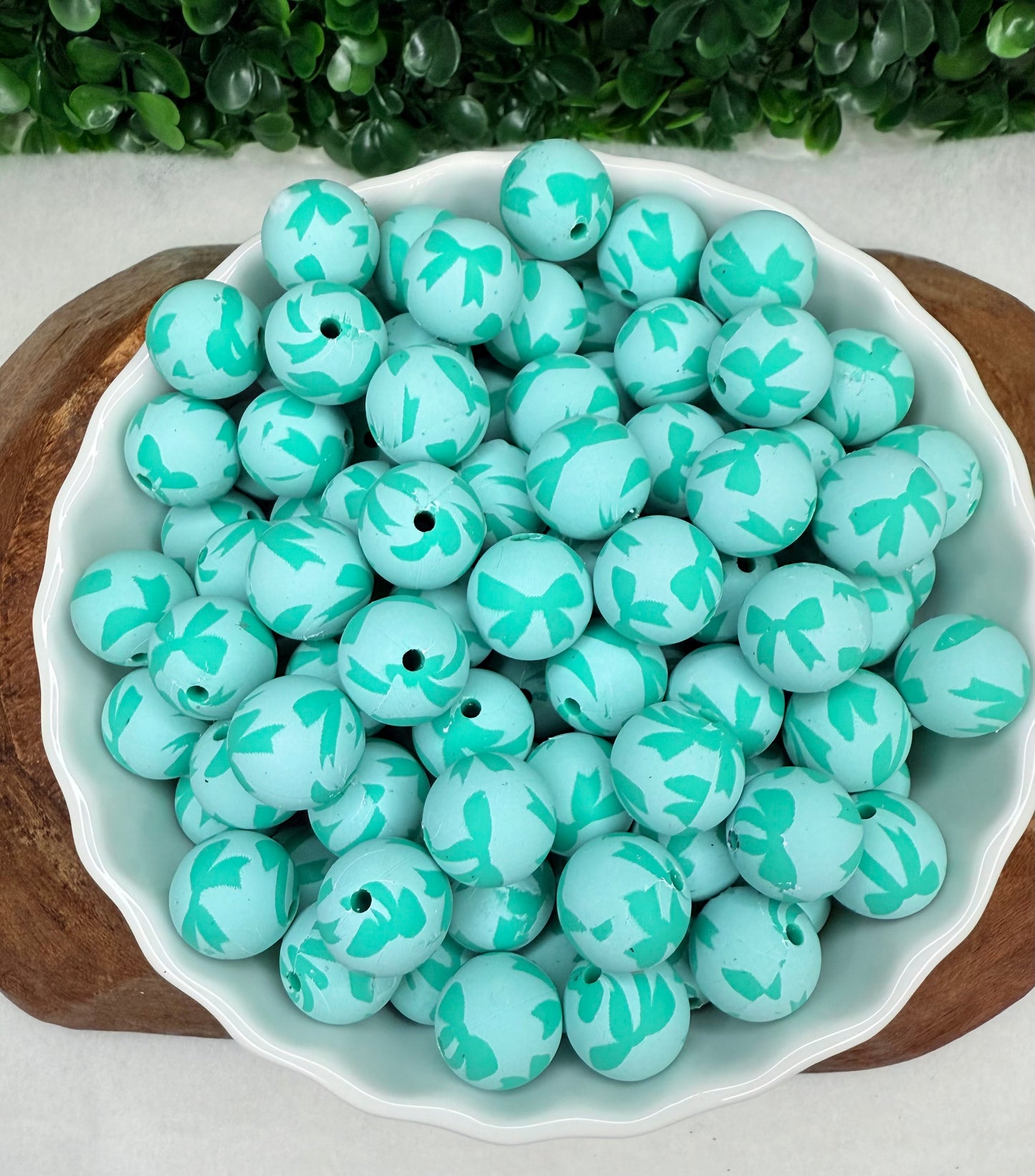 15mm Teal •Bow Pop• Printed silicone beads •Exclusive•