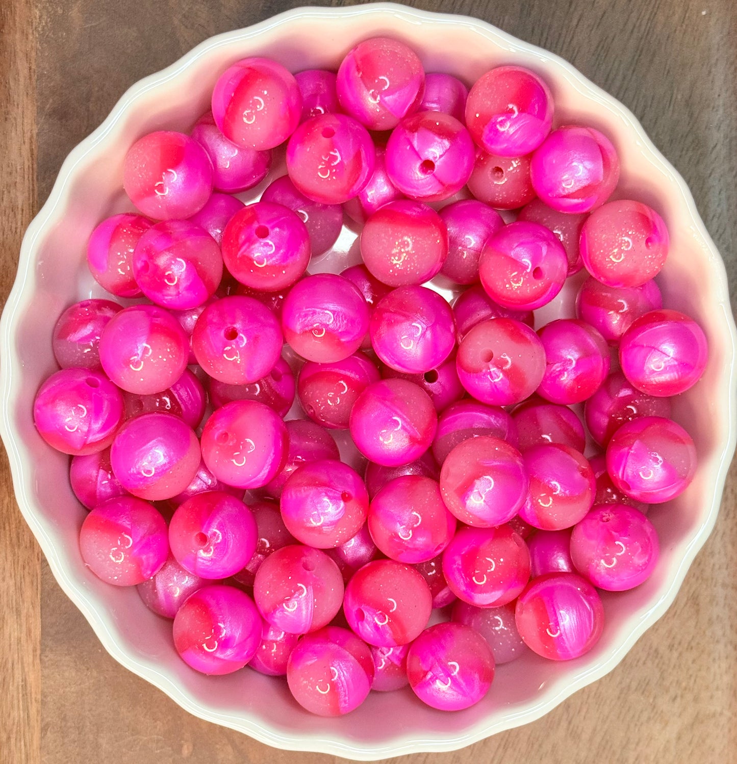 15mm Liquid Pink glitter swirl silicone beads