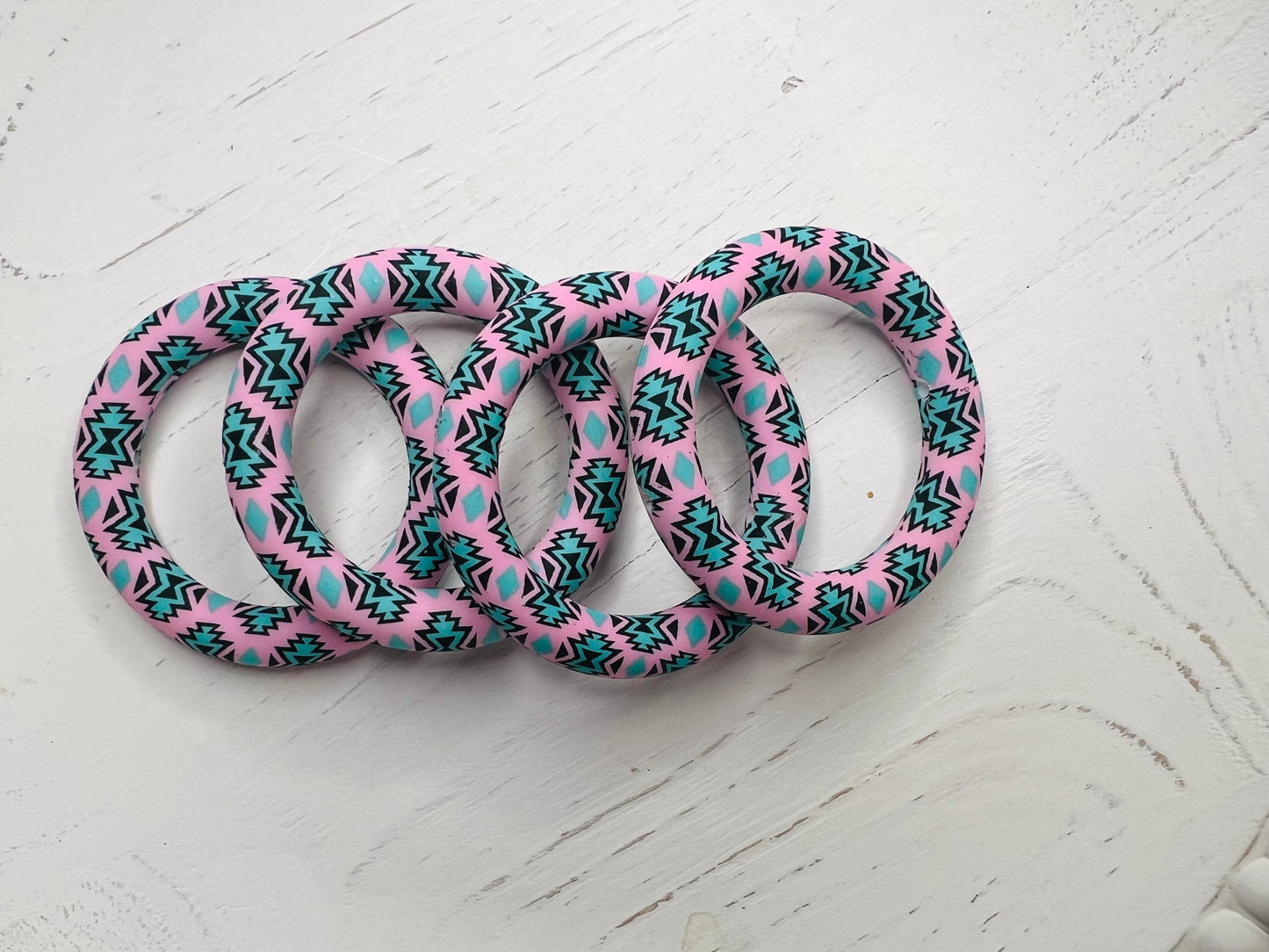 65mm Pink and teal Aztec rings