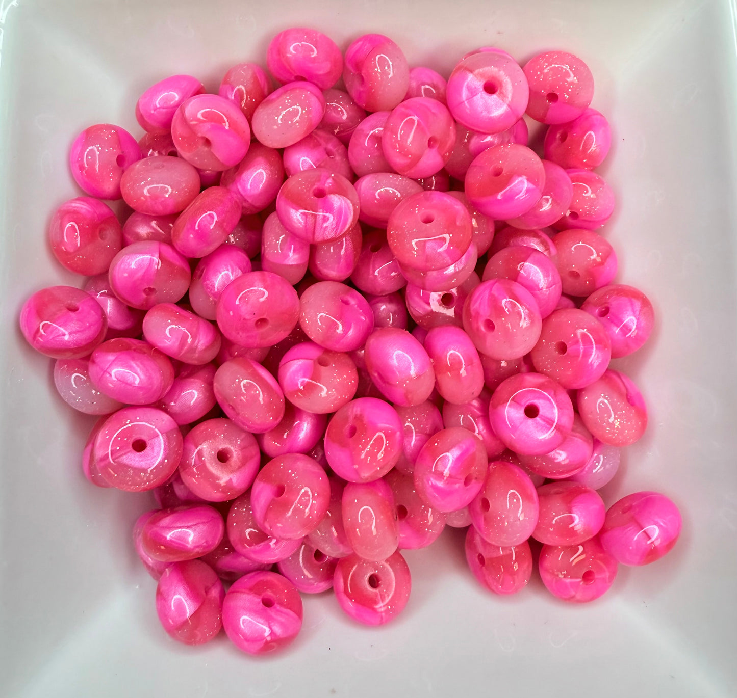 14mm liquid swirl pink glitter abacus silicone beads (pack of 5)