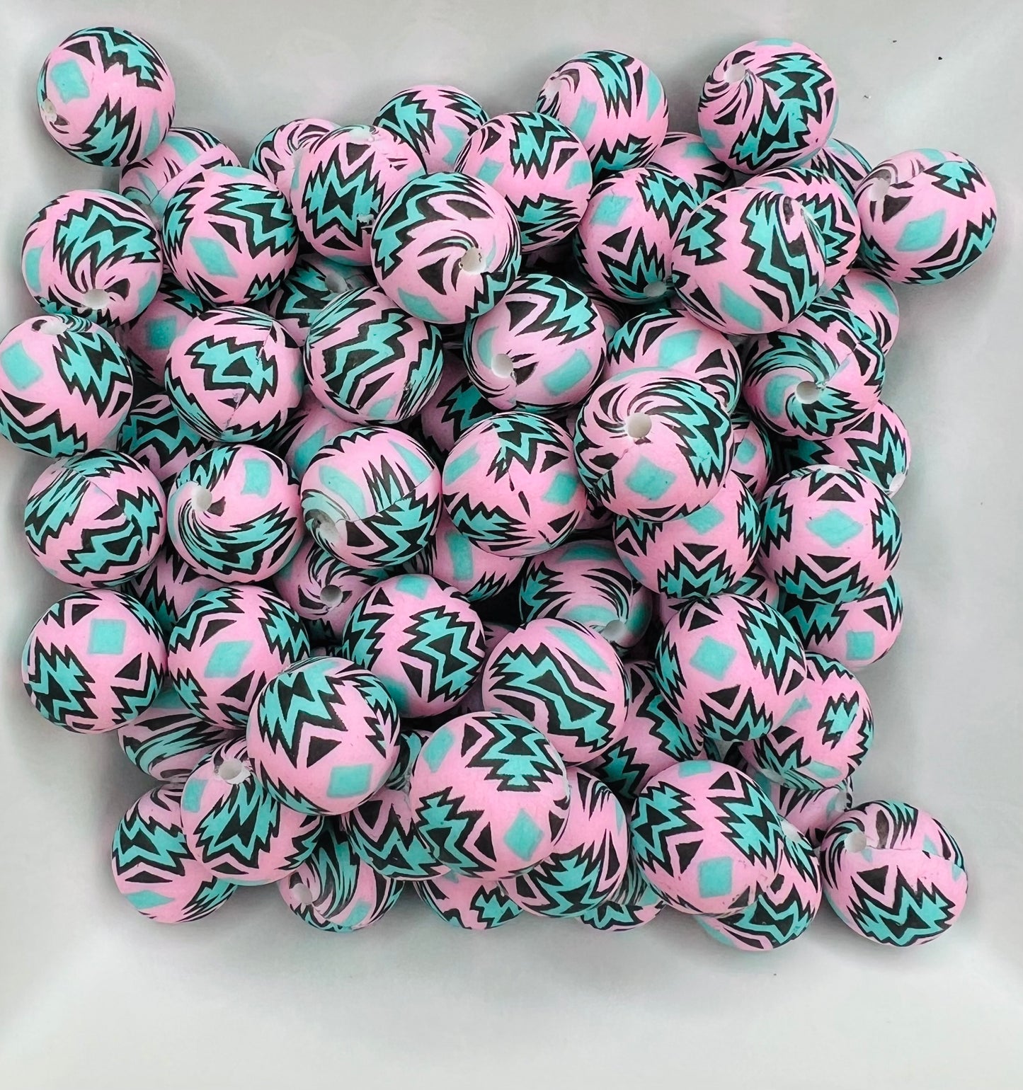 15mm Pink & Teal Aztec beads EXCLUSIVE