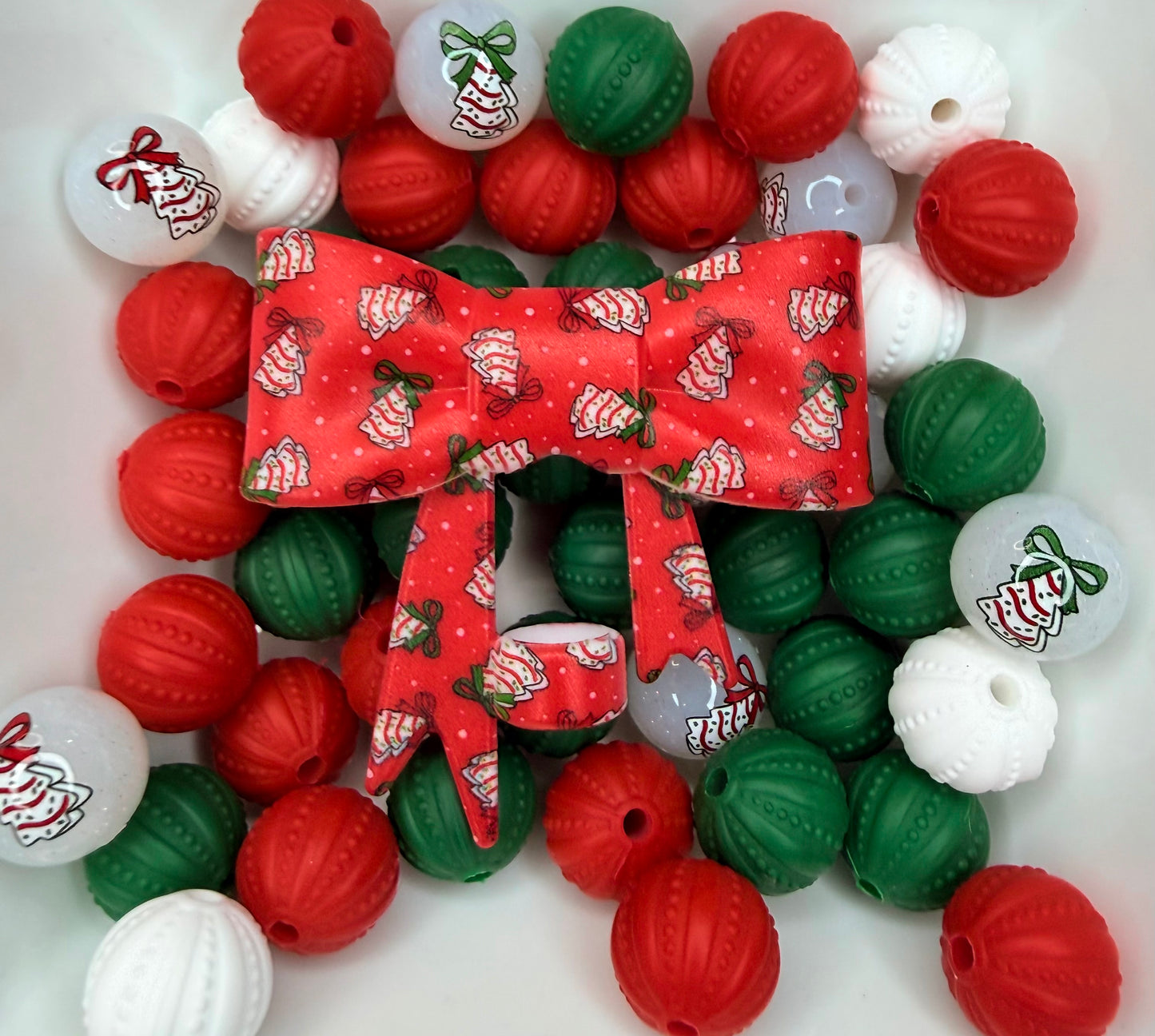 Red style Christmas tree cake strawtopper bow •Exclusive•