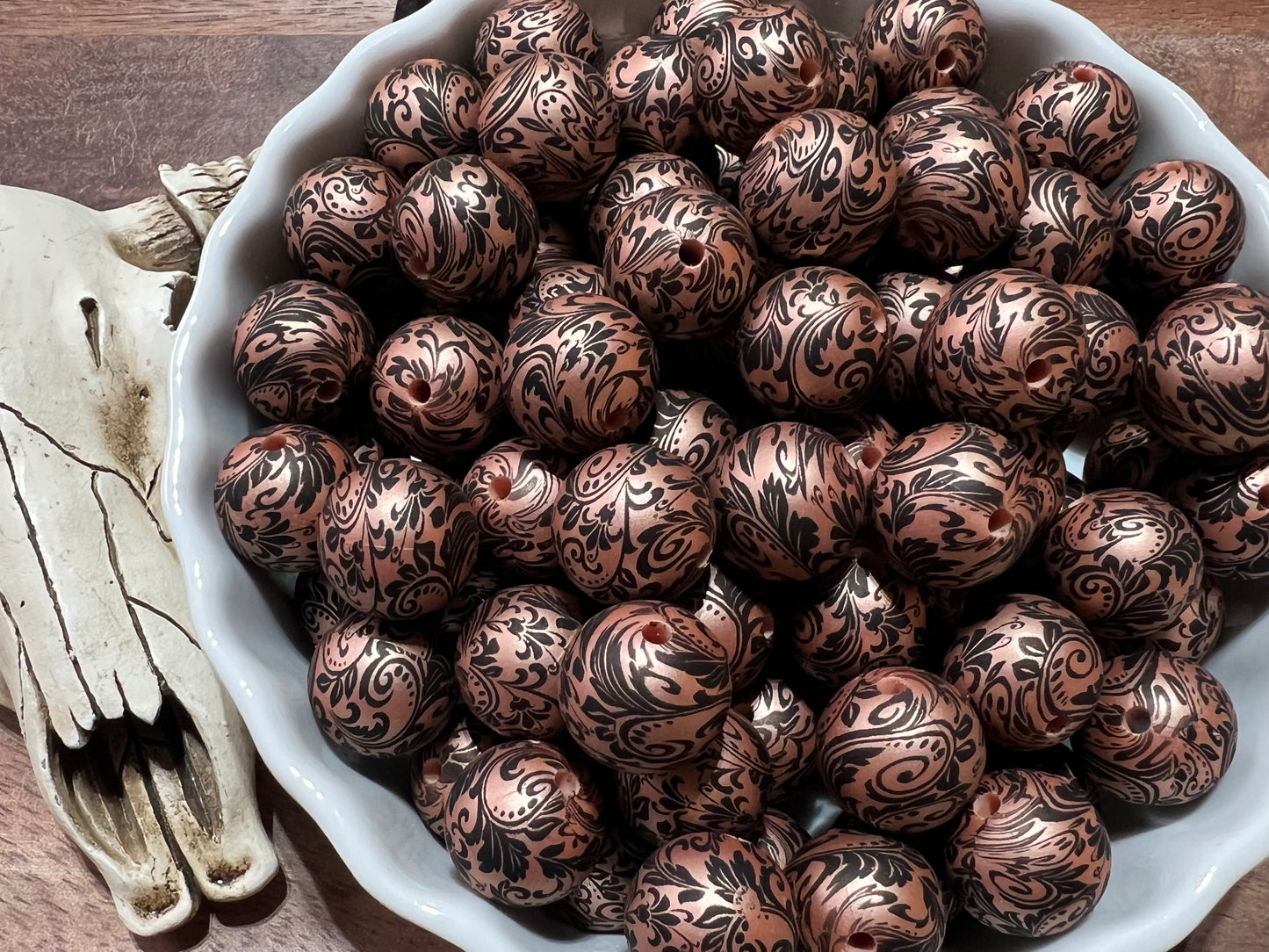 15mm Rose gold tooled beads (pack of 5)
