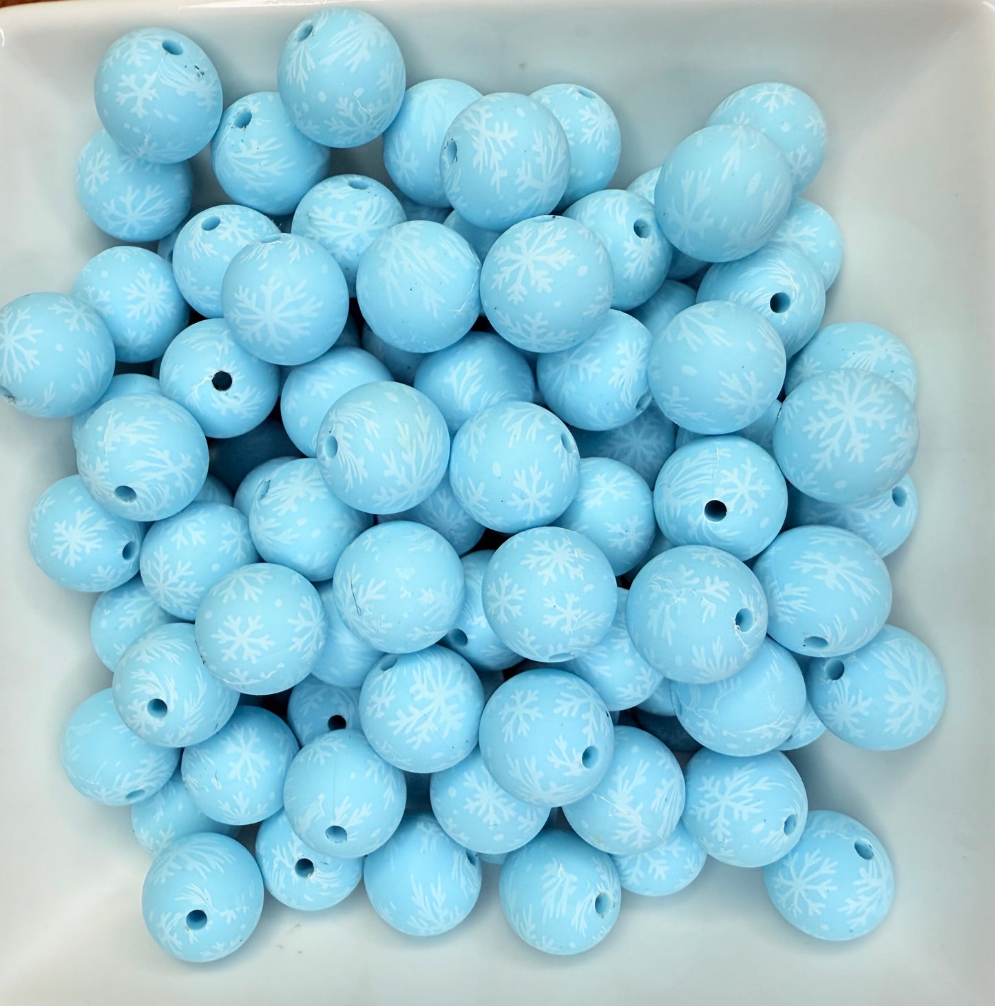 15mm Blue Winter ❄️ Dream Snowflake printed beads (pack of 5) •Exclusive•