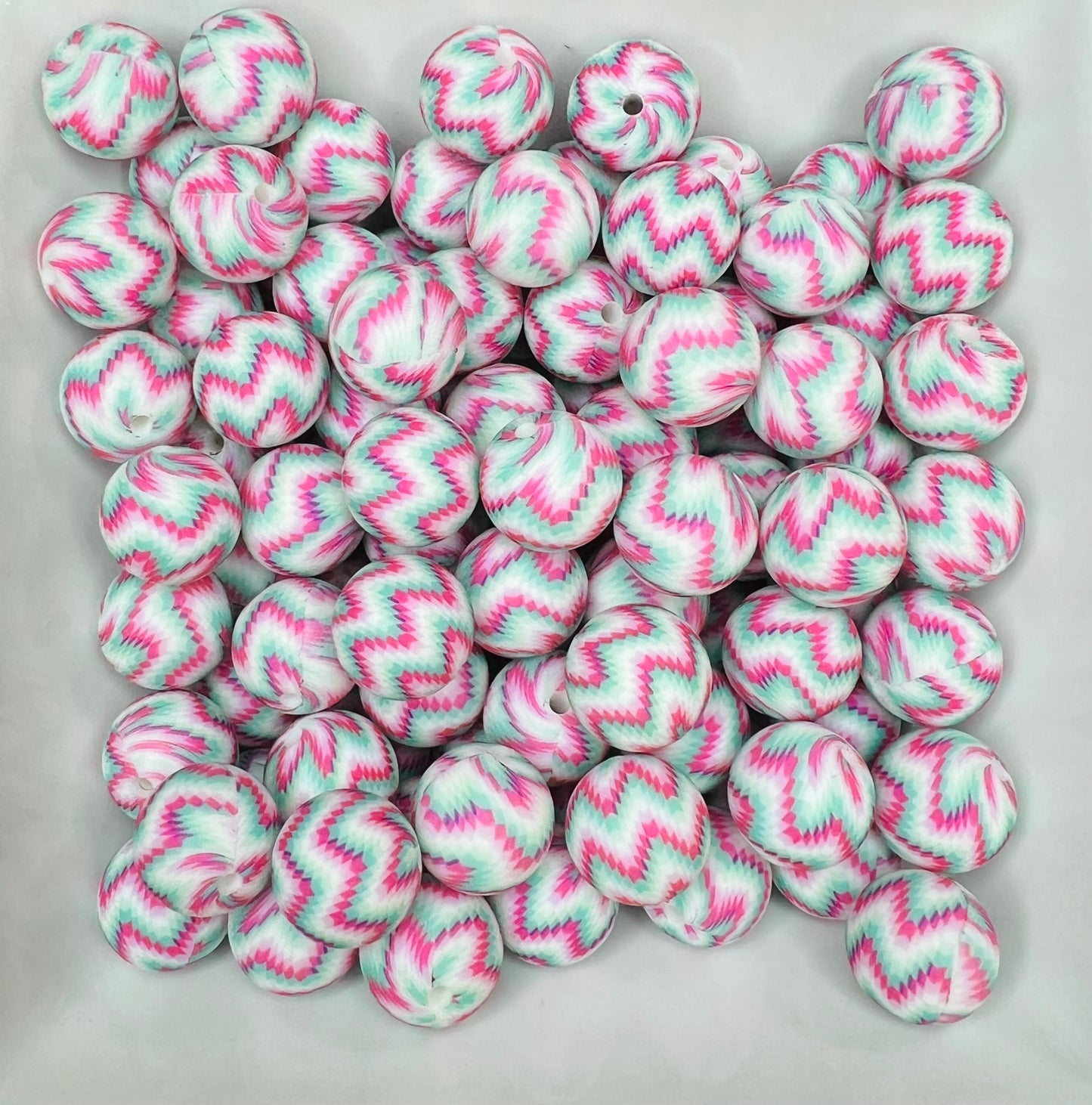15mm Pink & Teal Chevron beads (pack of 5) EXCLUSIVE & collab