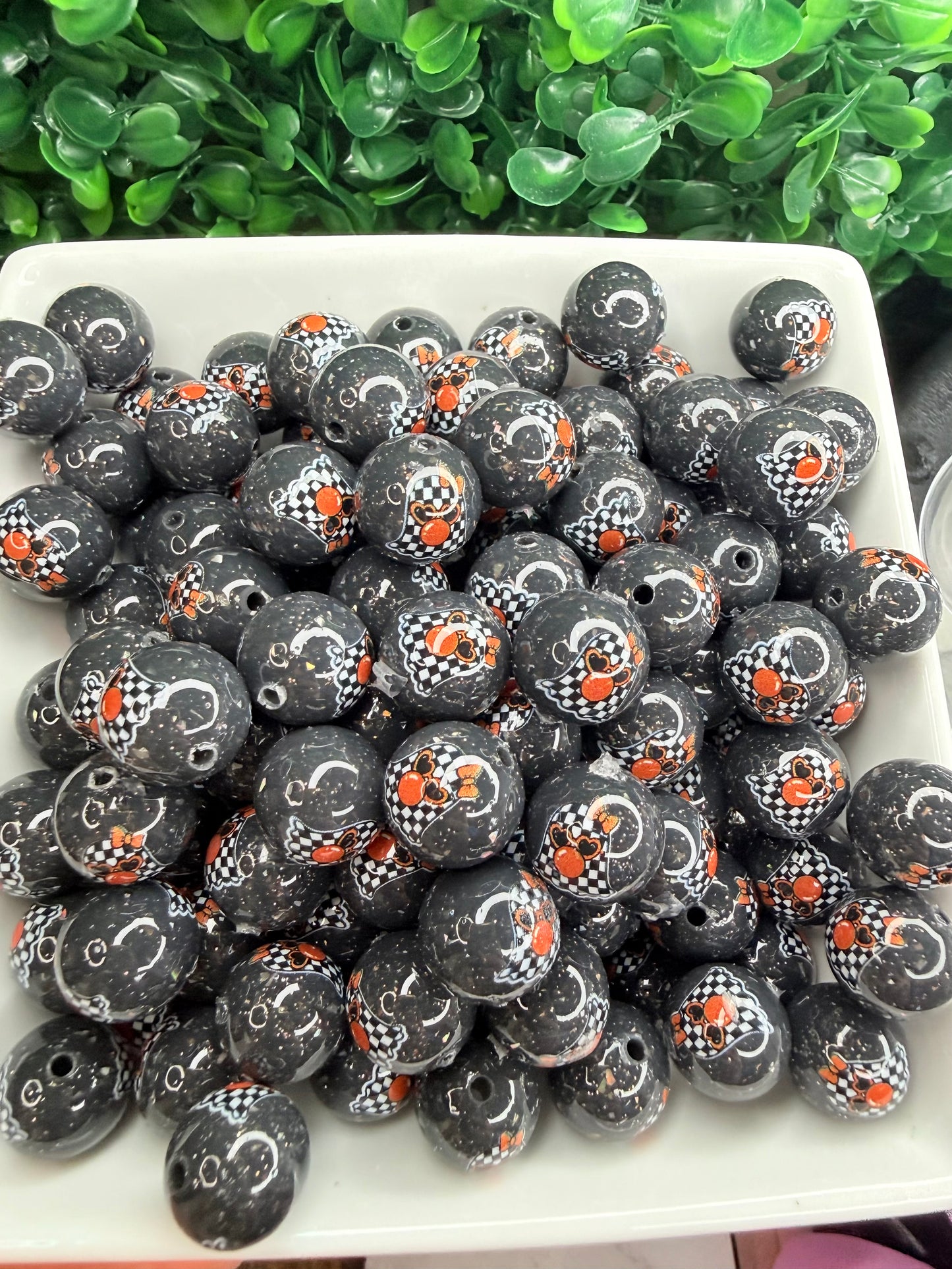 15mm Liquid Checkered Girly pop Ghost Black Glitter Glam (pack of 5)
