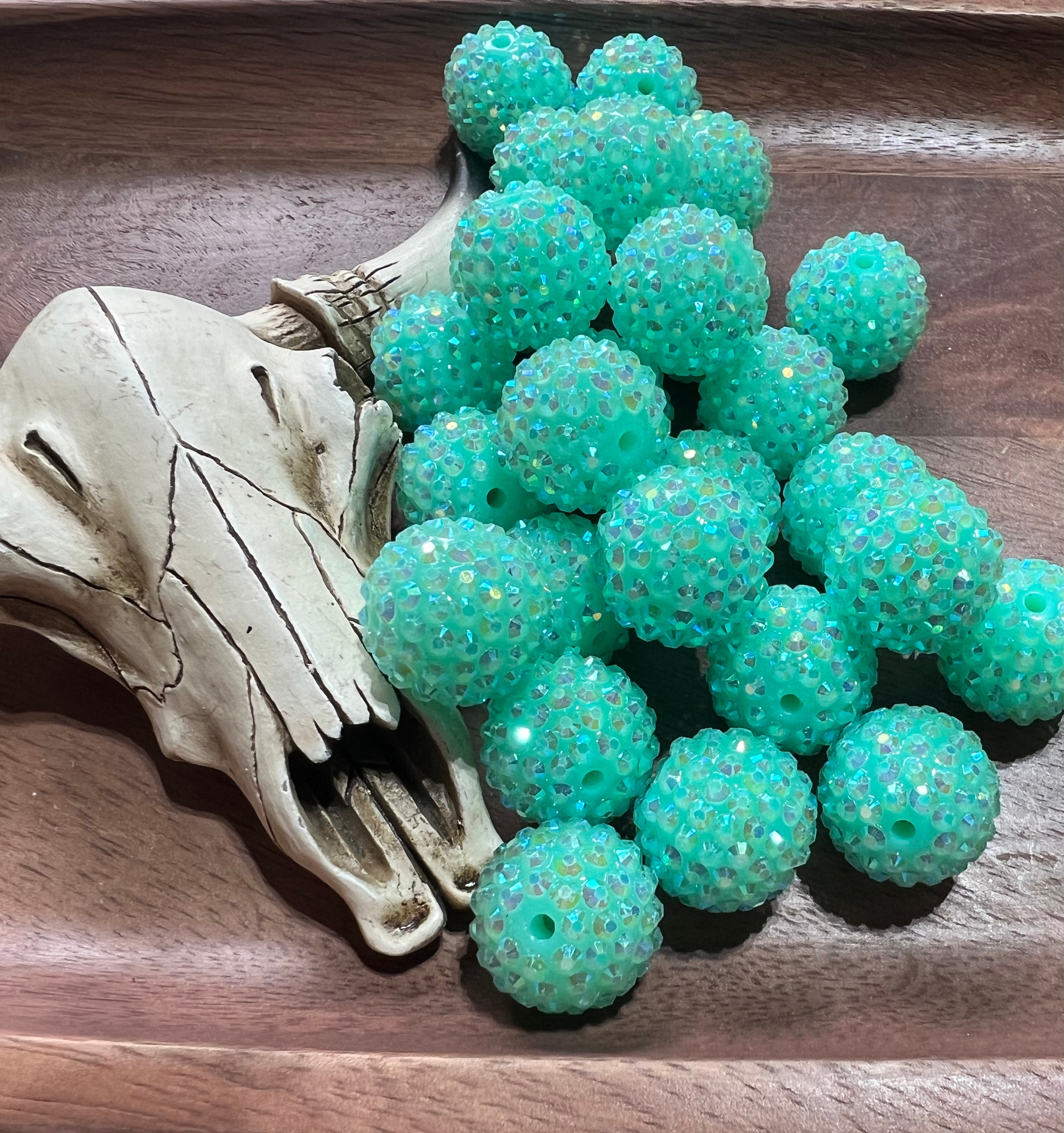 20mm Mint Rhinestone acrylic bead Fire and Hyde Bead Supply