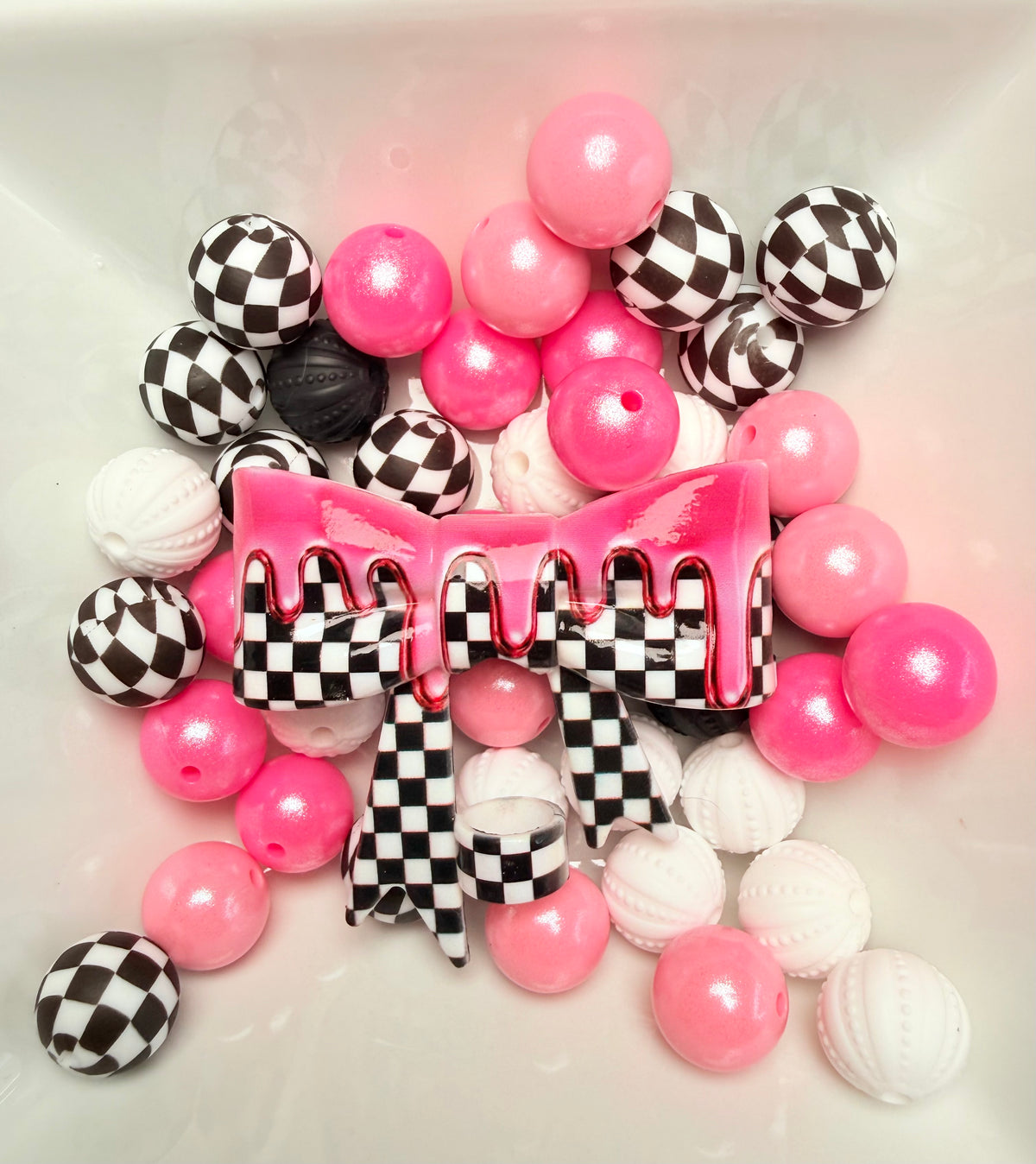 Pink Drip checkered strawtopper bow •Exclusive•