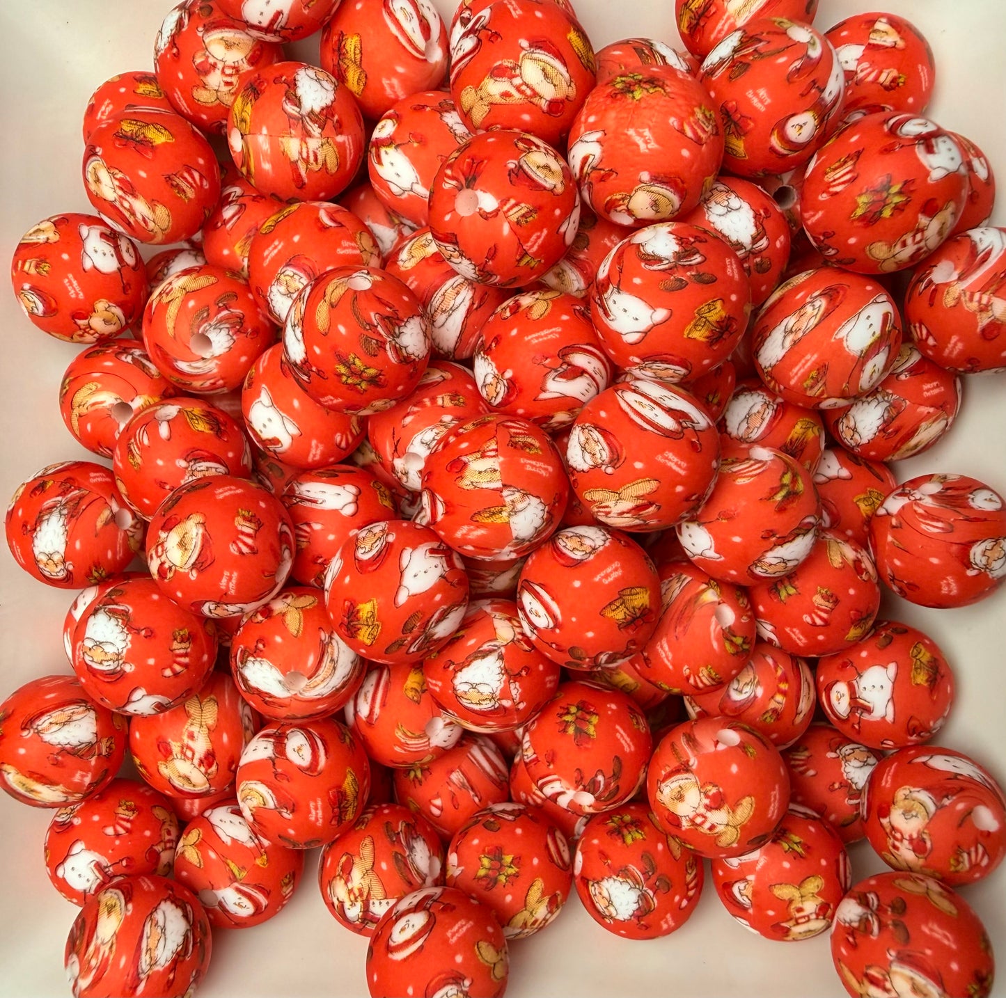 15mm Red Santa printed beads (pack of 5)