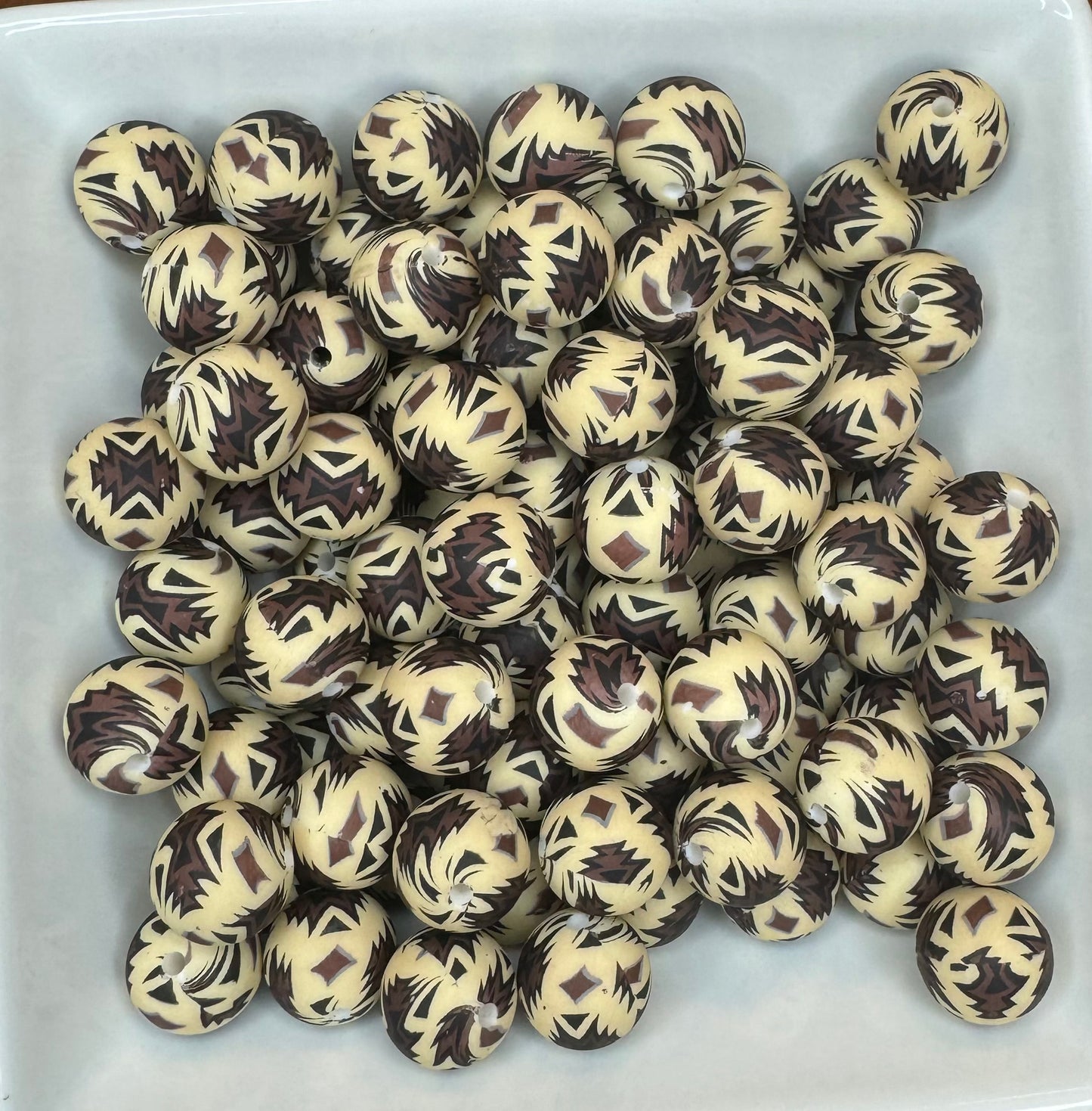 15mm Earth tone Aztec beads EXCLUSIVE