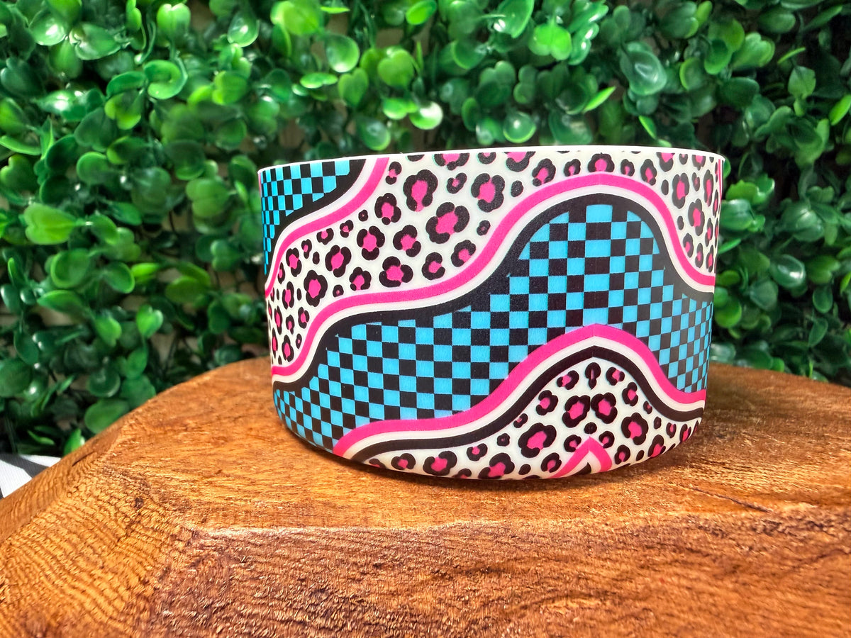 Teal checkered and pink leopard tumbler boot •Exclusive•