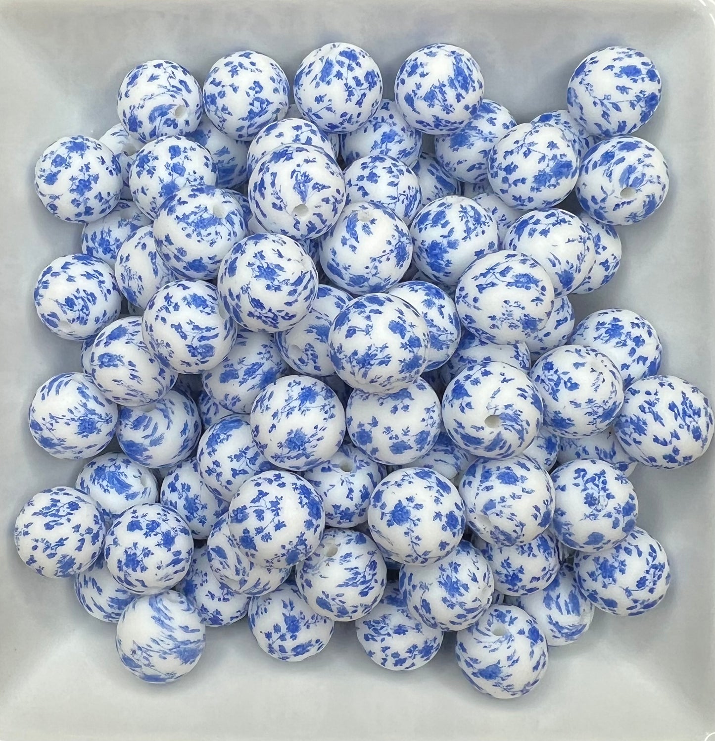 15mm Rosette Blue floral print bead EXCLUSIVE (pack of 5)