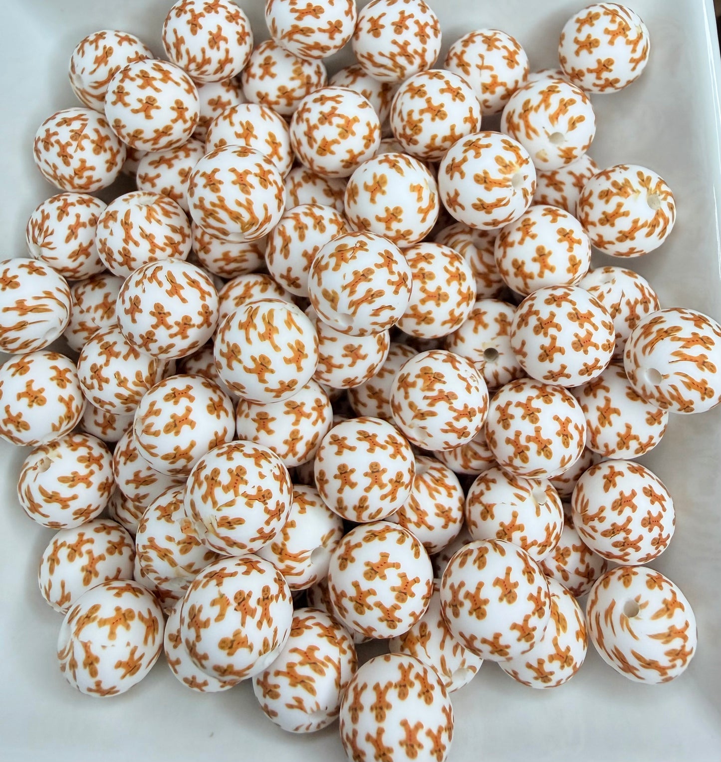 15mm Mini gingerbread printed beads (pack of 5)