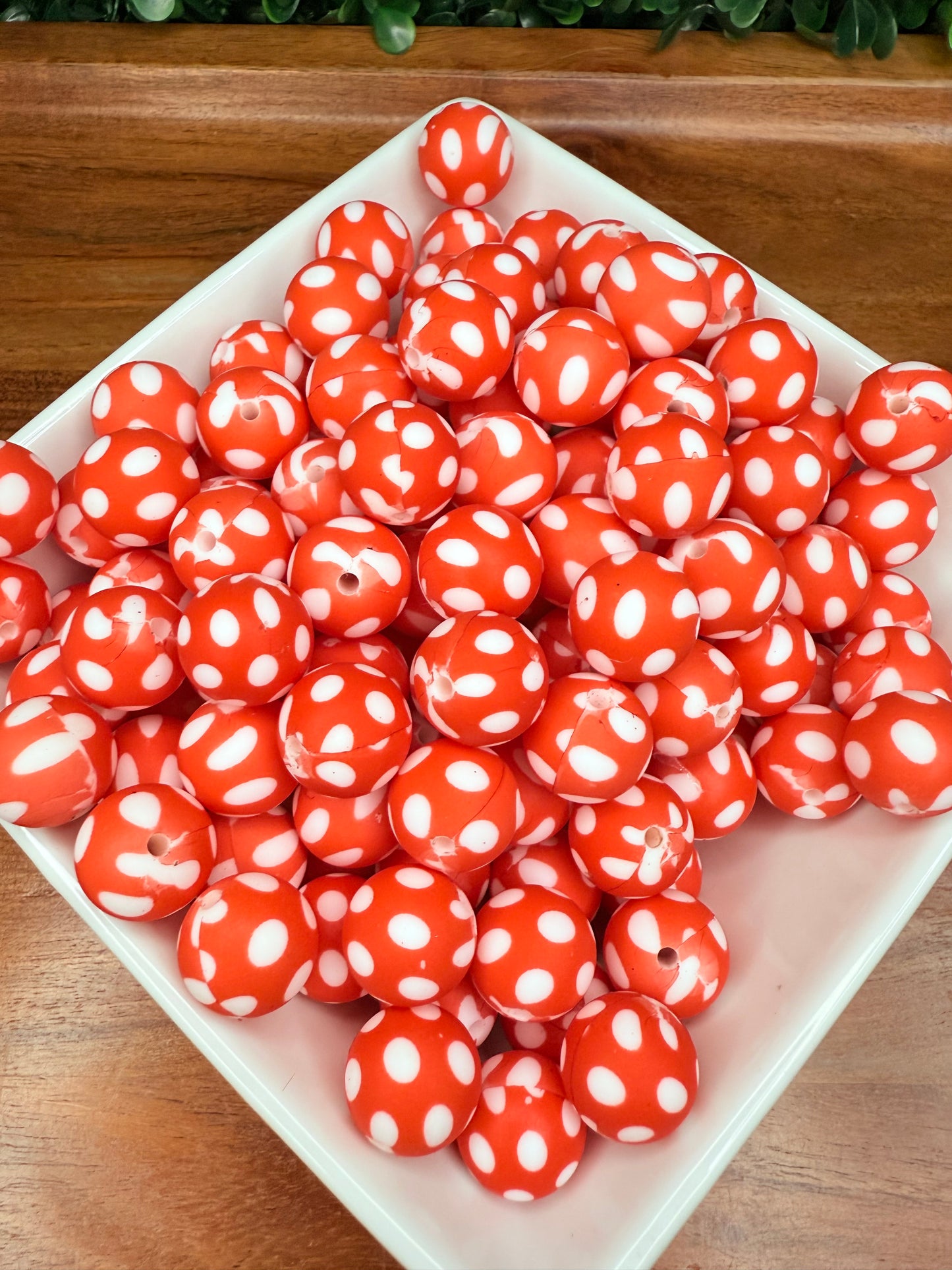 15mm Red Polka Dot beads (pack of 5)