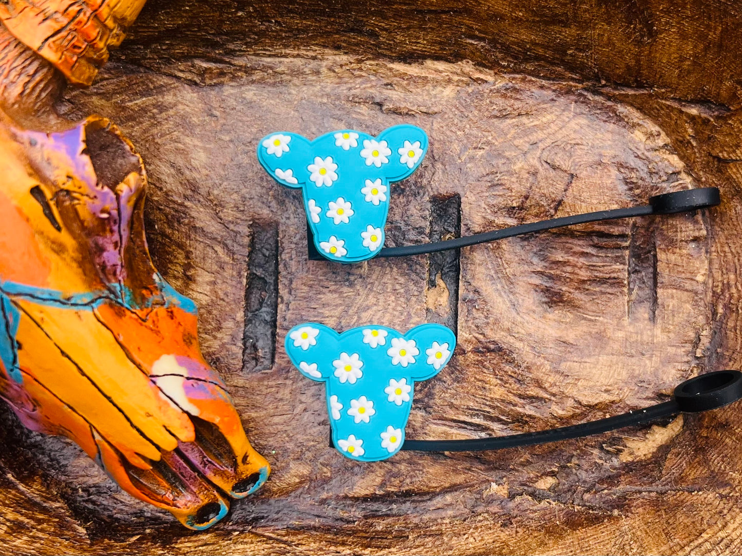 Teal Daisy Cow Strawtoppers