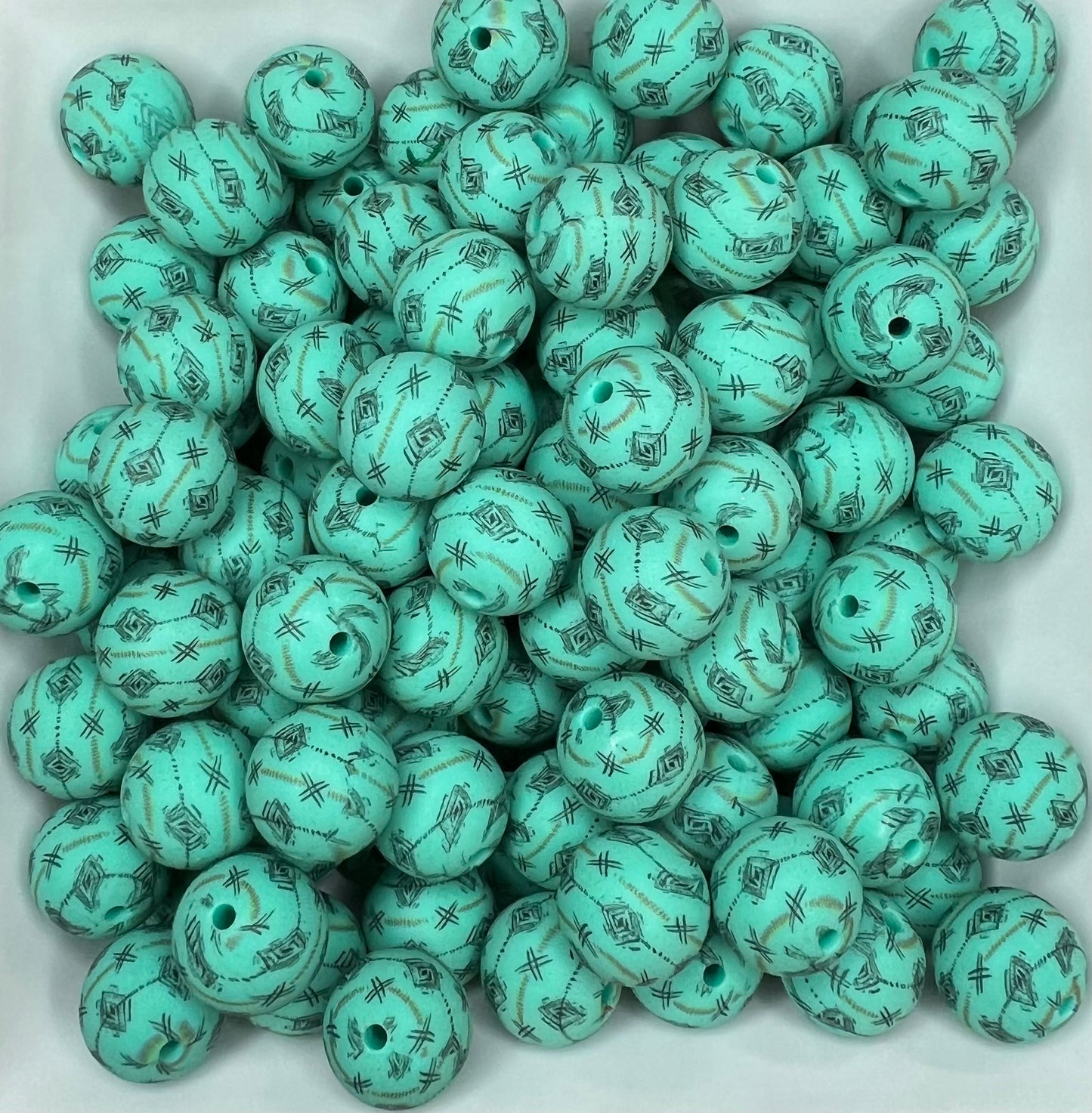 15mm Teal Boho Aztec beads (pack of 5)