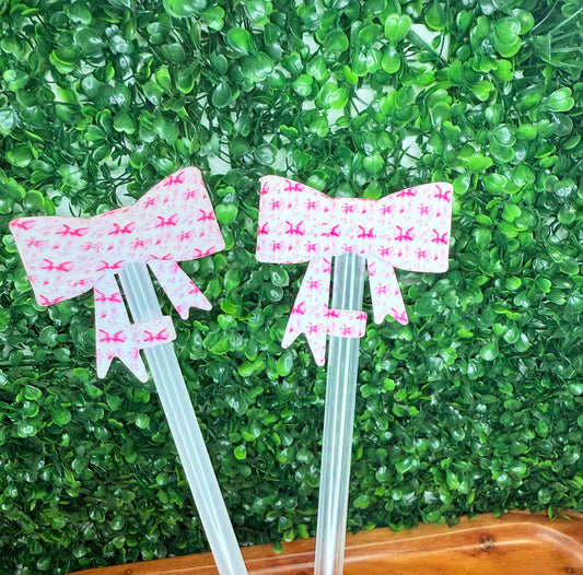 Pink Ribbons and Petals bow strawtopper EXCLUSIVE