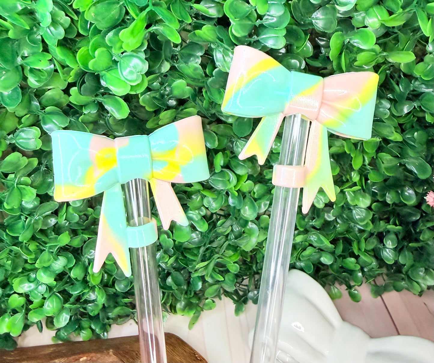 Opal Pastel swirl strawtopper bow