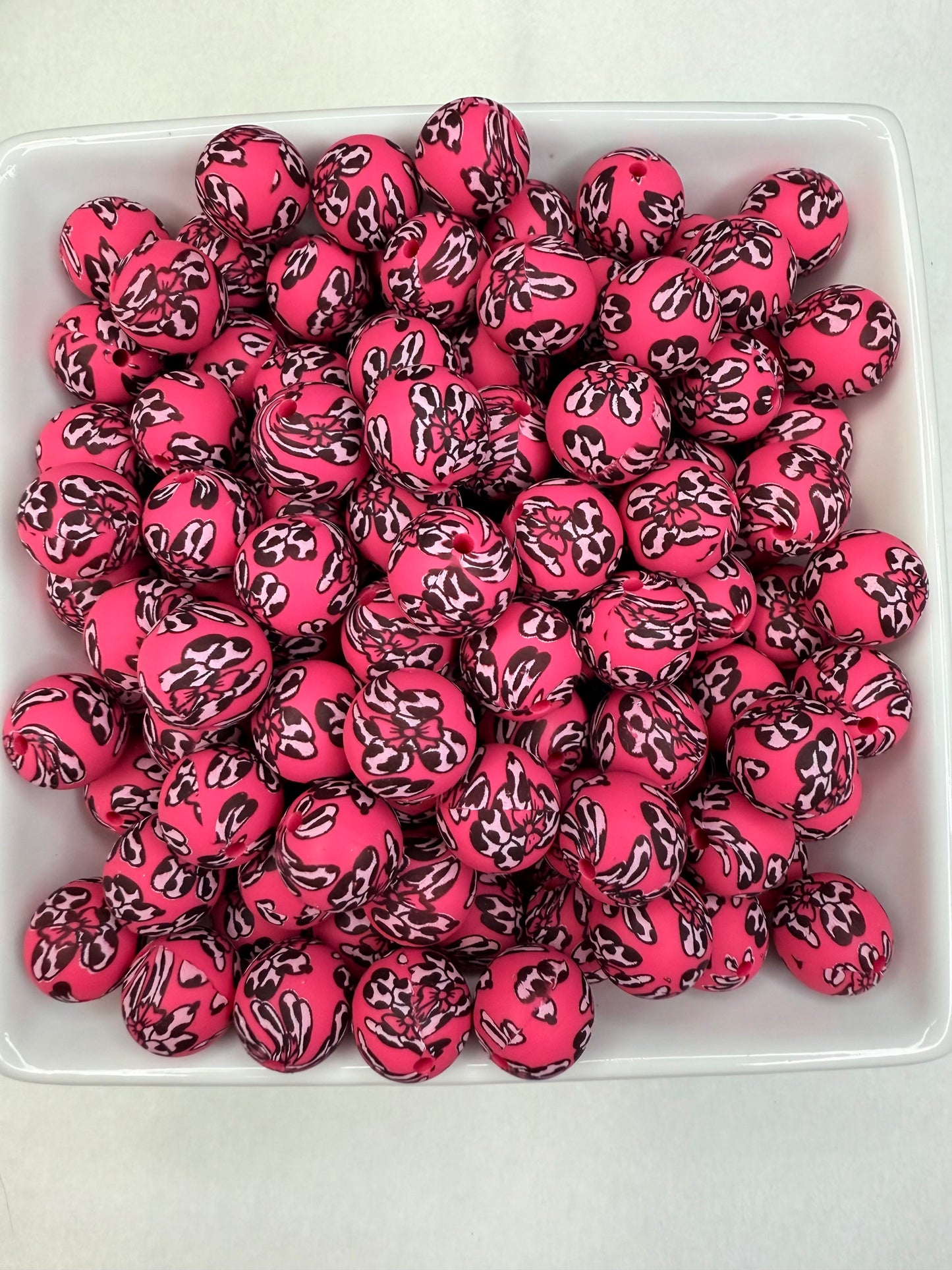 15mm Hot pink balloon dog printed beads (pack of 5) •Exclusive•