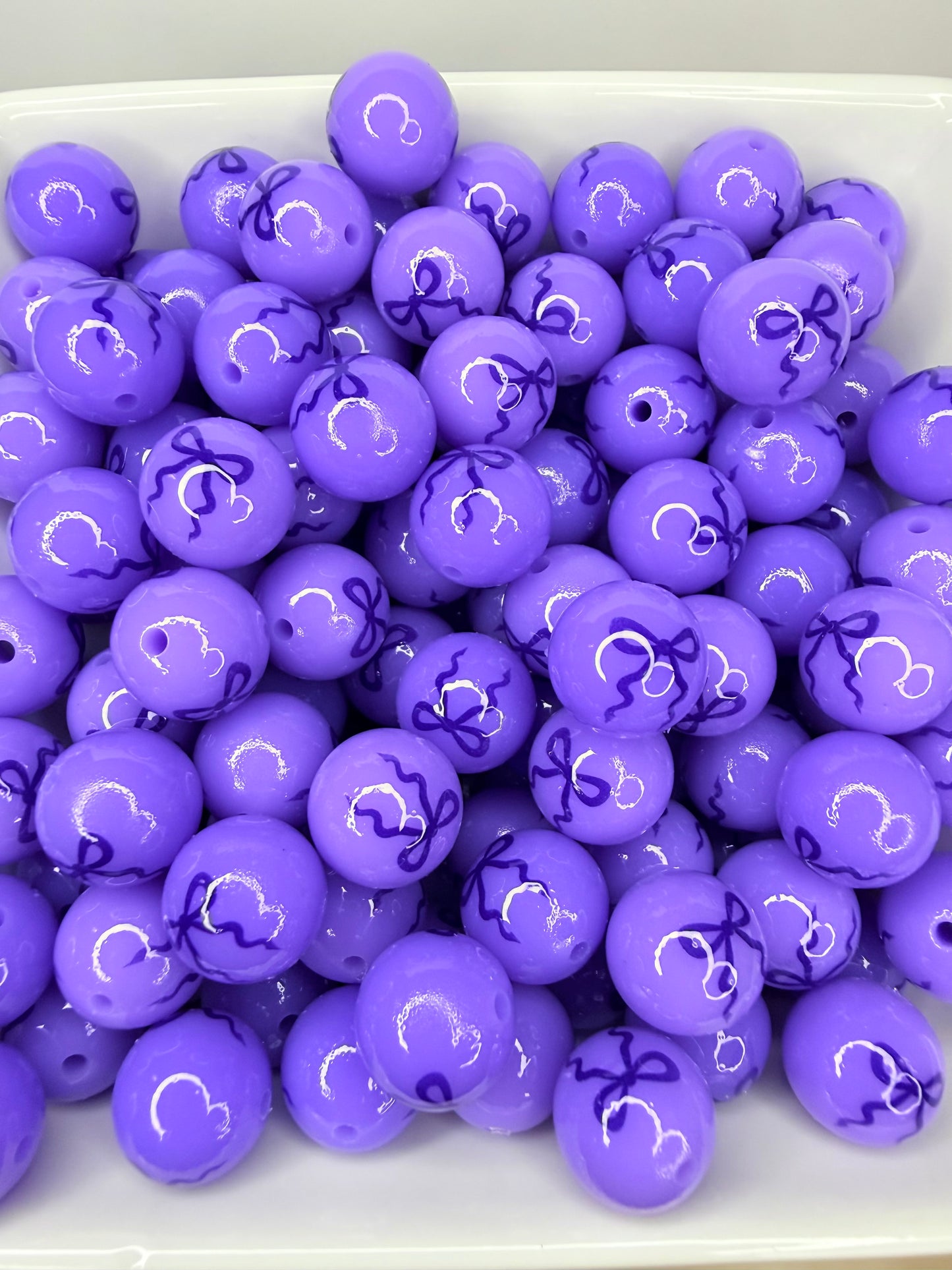 5mm Liquid Purple & lavender bow printed beads •Exclusive• (pack of 5)