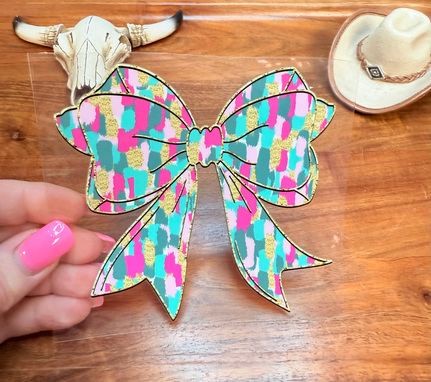 Uv DTF decal preppy bow cup transfer